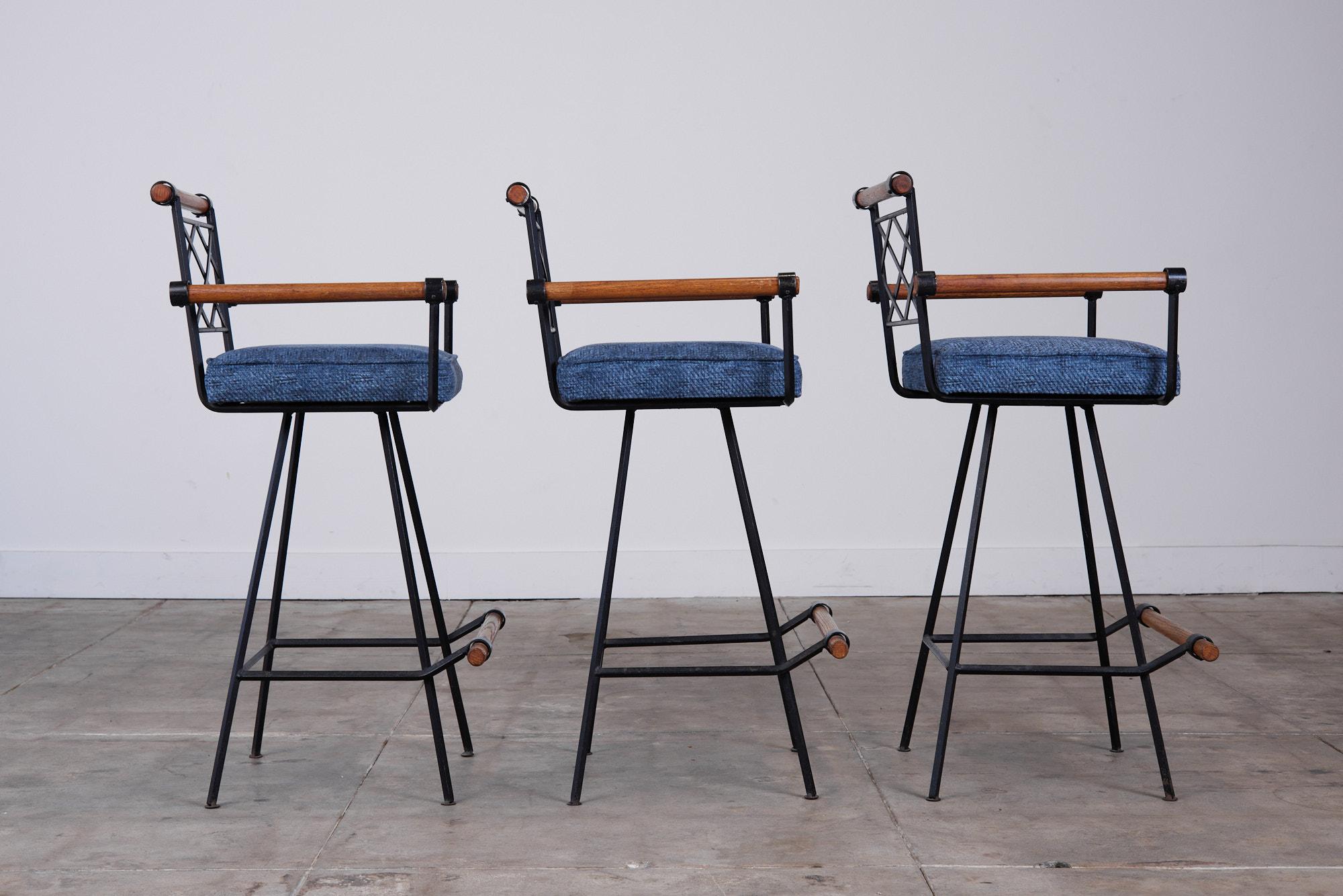Mid-Century Modern Set of Three Bar Stools for Inca Products in the Style of Cleo Baldon
