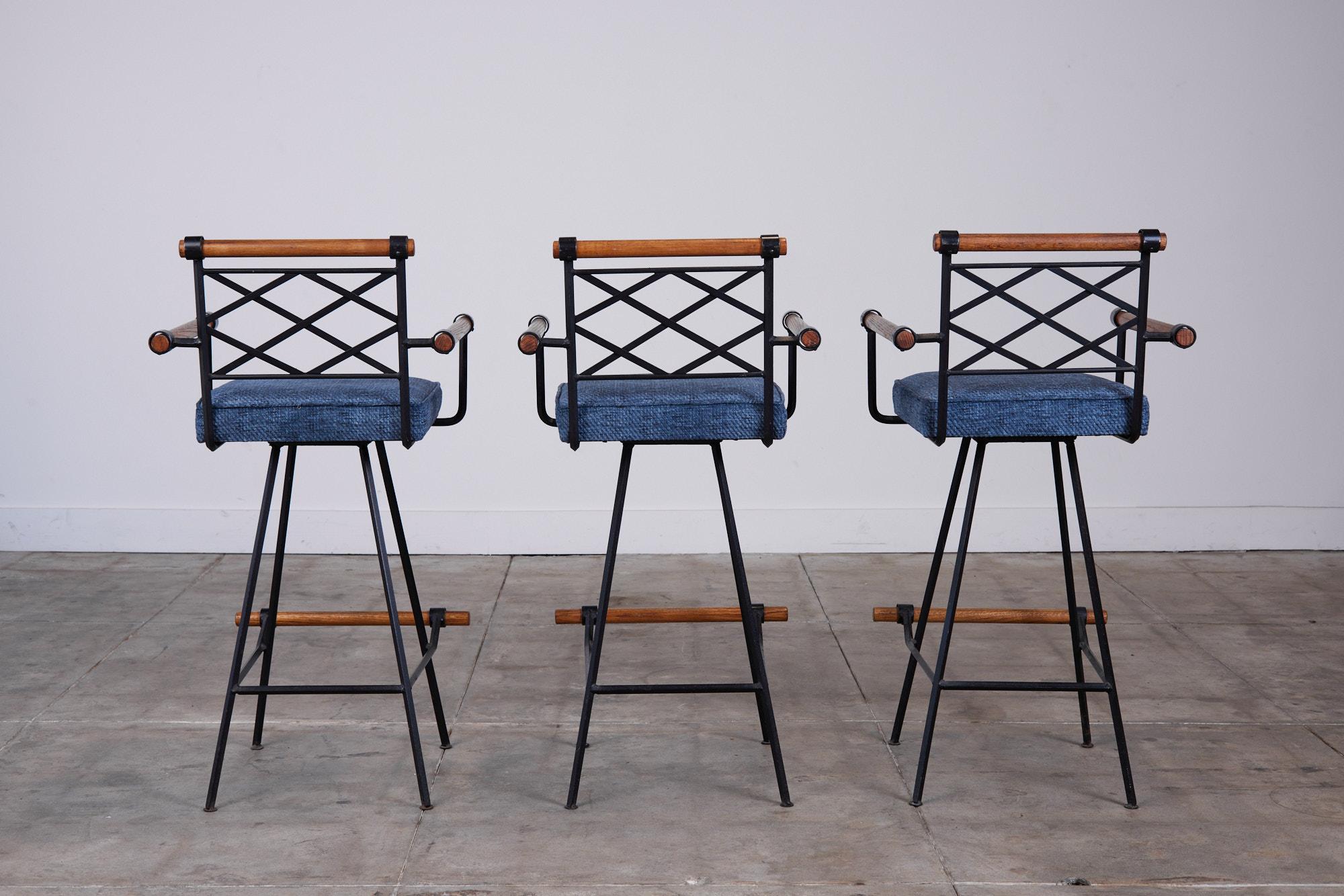 American Set of Three Bar Stools for Inca Products in the Style of Cleo Baldon