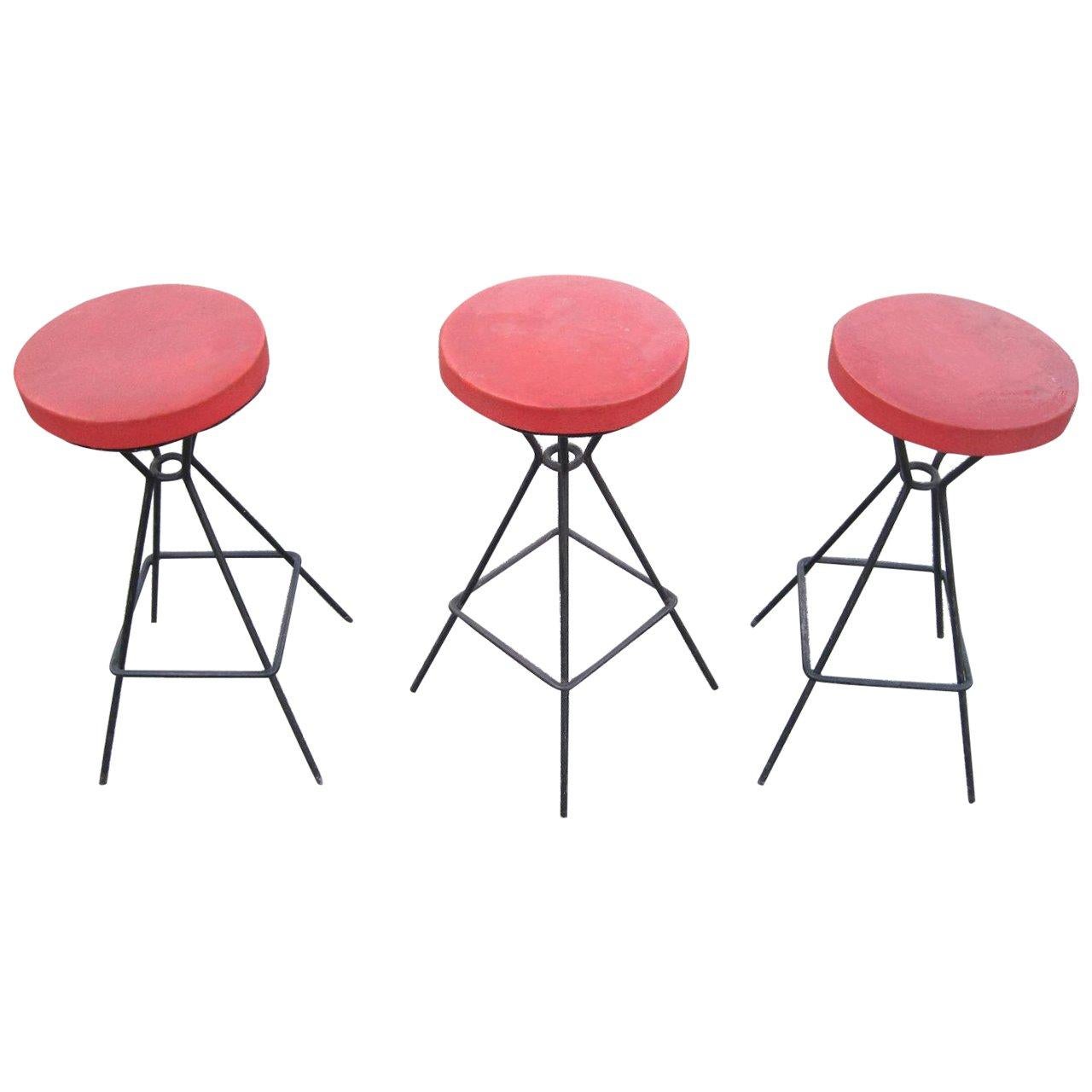 Set of Three-Bar Stools in the Manner of Frederic Weinberg For Sale
