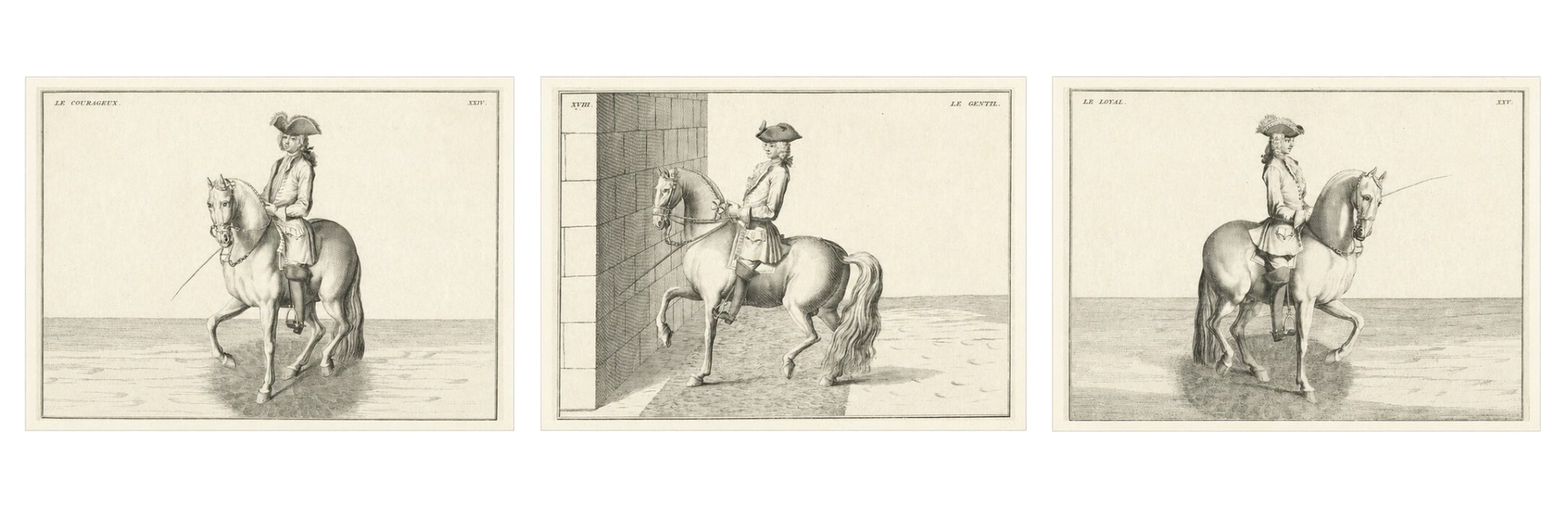 Set of Three Baron d’Eisenberg Equestrian Engravings, 1727 For Sale