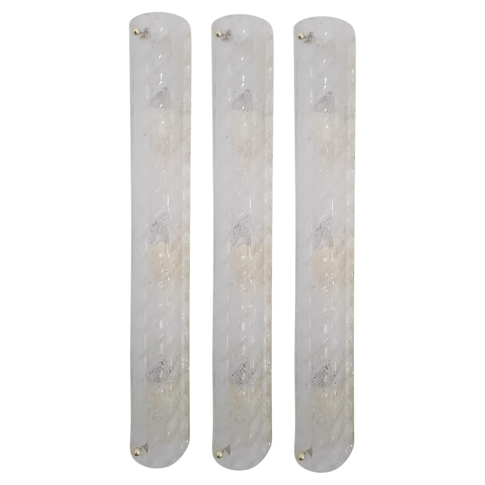 Set of Three Barovier e Toso “Canale” Clear Murano Glass Sconces. Italy, 1960
s. For Sale