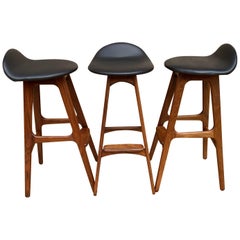 Vintage Set of Three Barstools by Erik Buck for Oddense Maskinsnederki A S