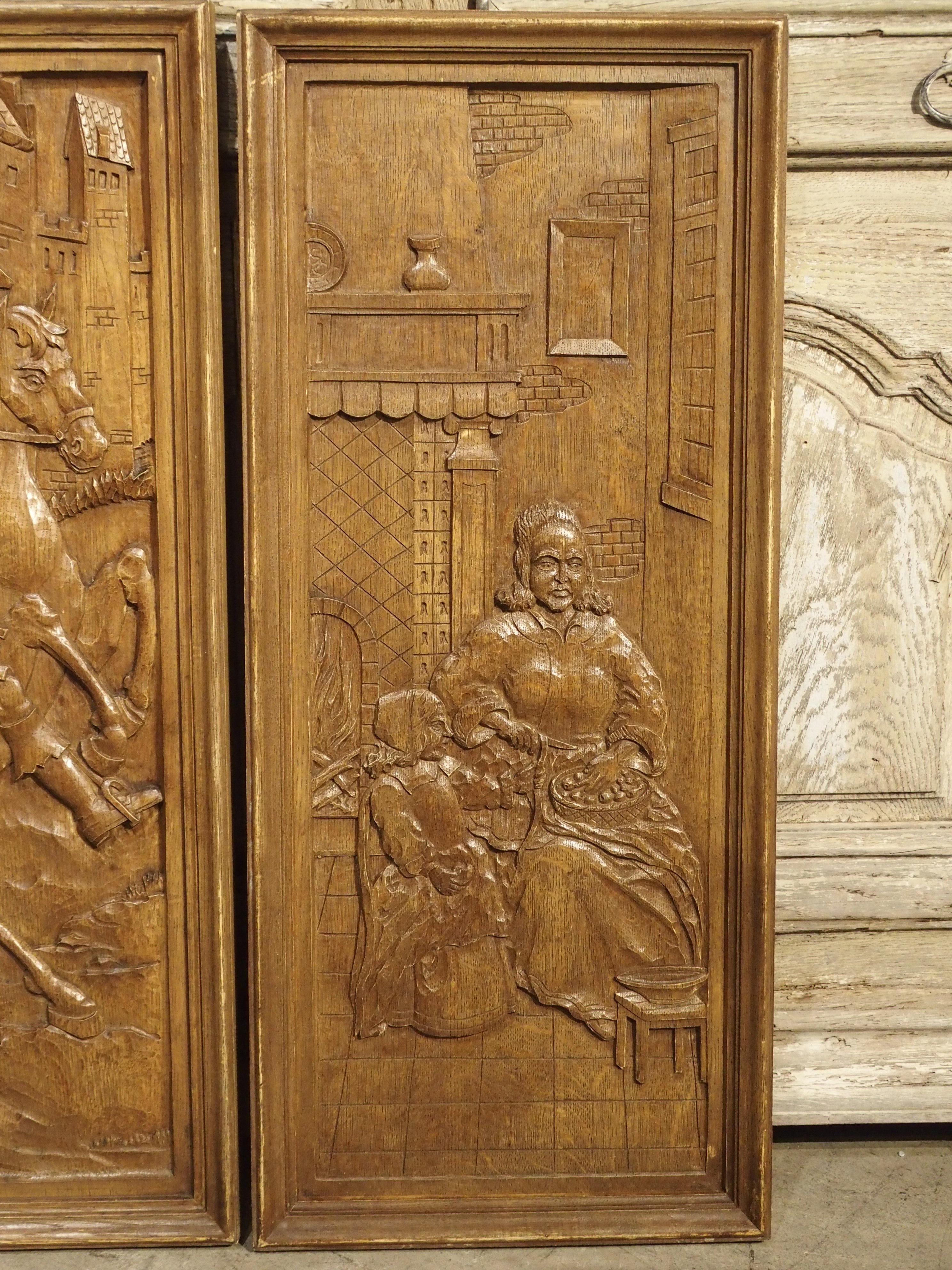 Set of Three Bas Relief Carved Belgian Panels, circa 1930 5