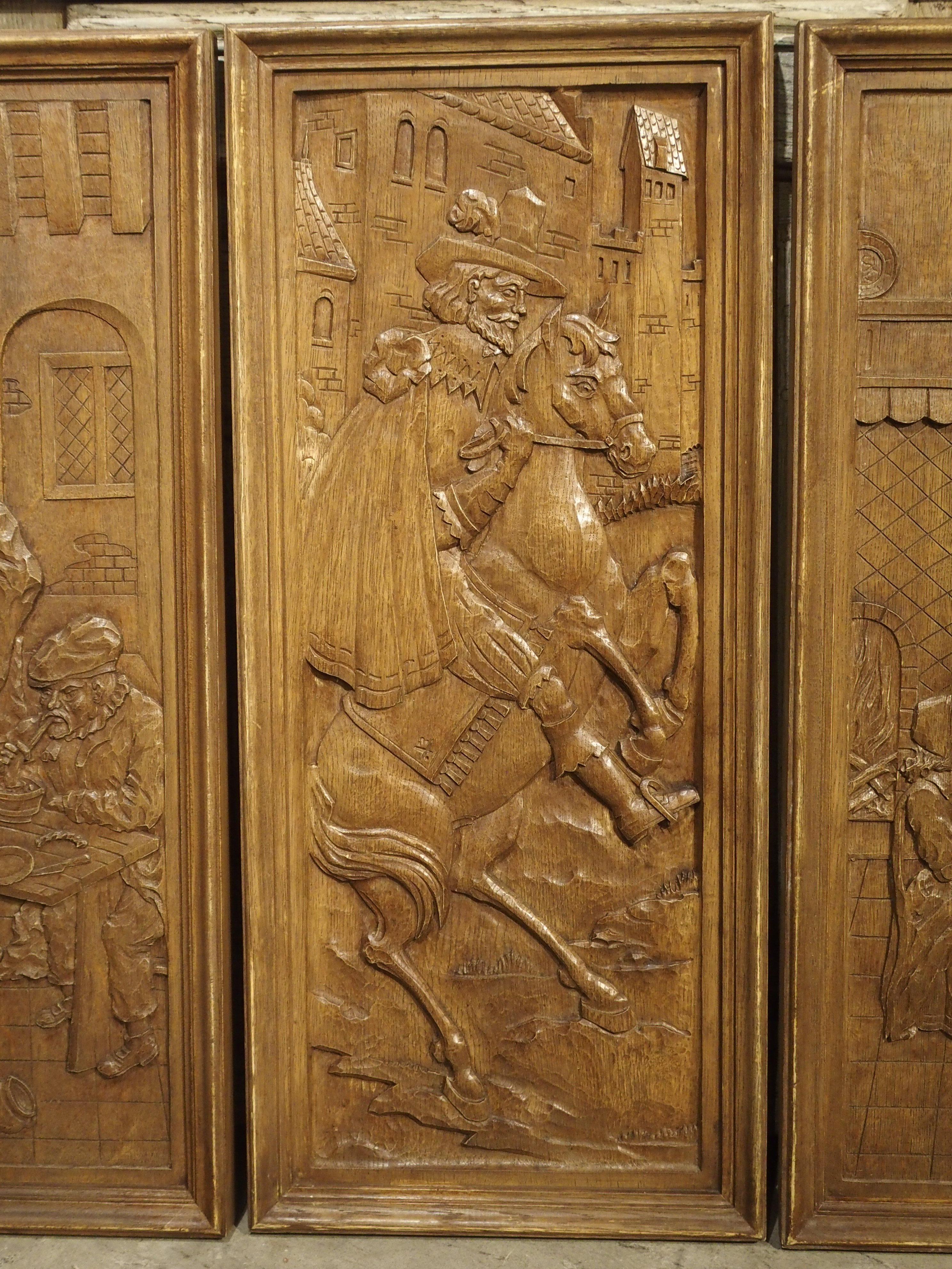 Set of Three Bas Relief Carved Belgian Panels, circa 1930 6
