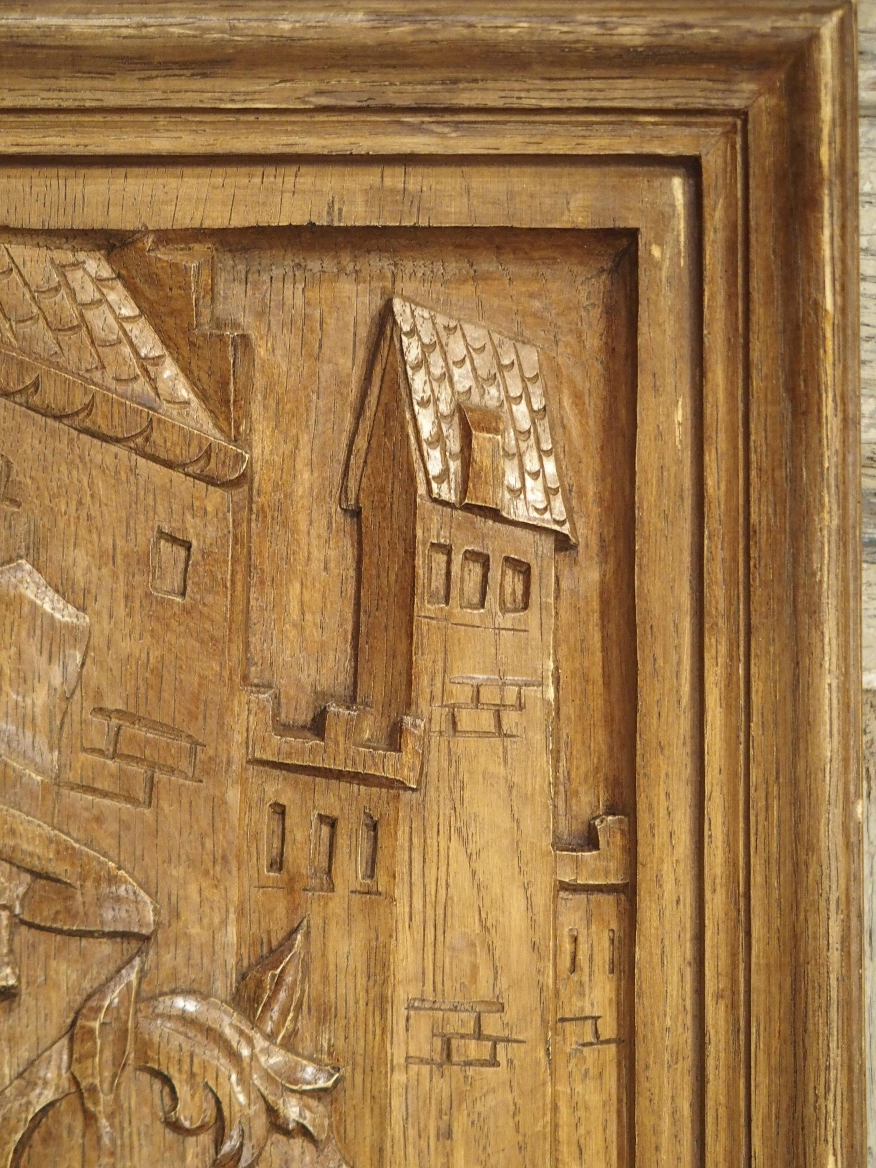 Wood Set of Three Bas Relief Carved Belgian Panels, circa 1930