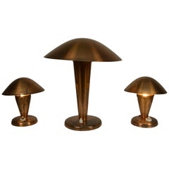 Set of Three Bauhaus Brass Table Lamps, 1930s