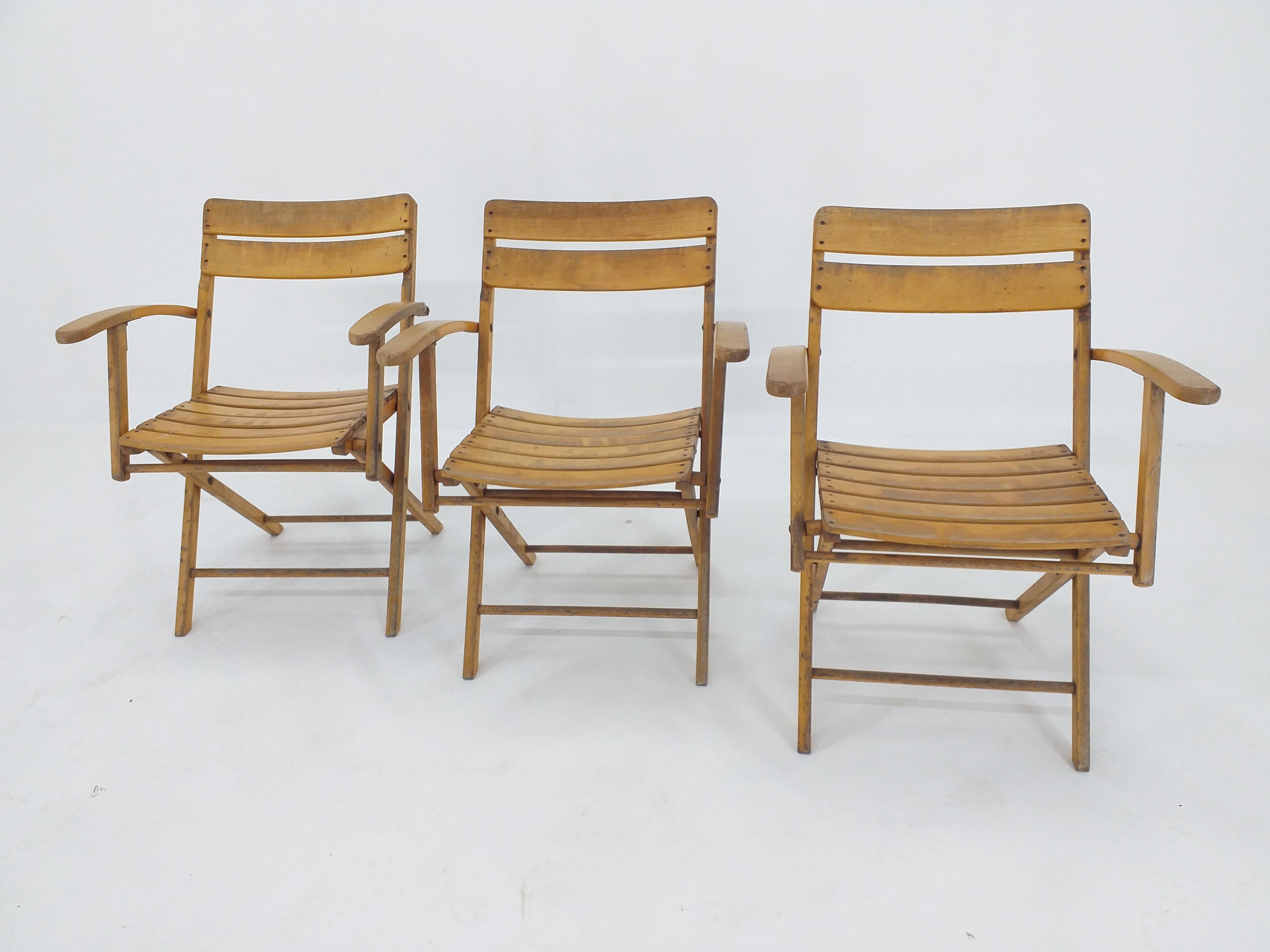 Set of Three Bauhaus Folding Armchairs Naether, Germany, 1930s In Good Condition For Sale In Praha, CZ