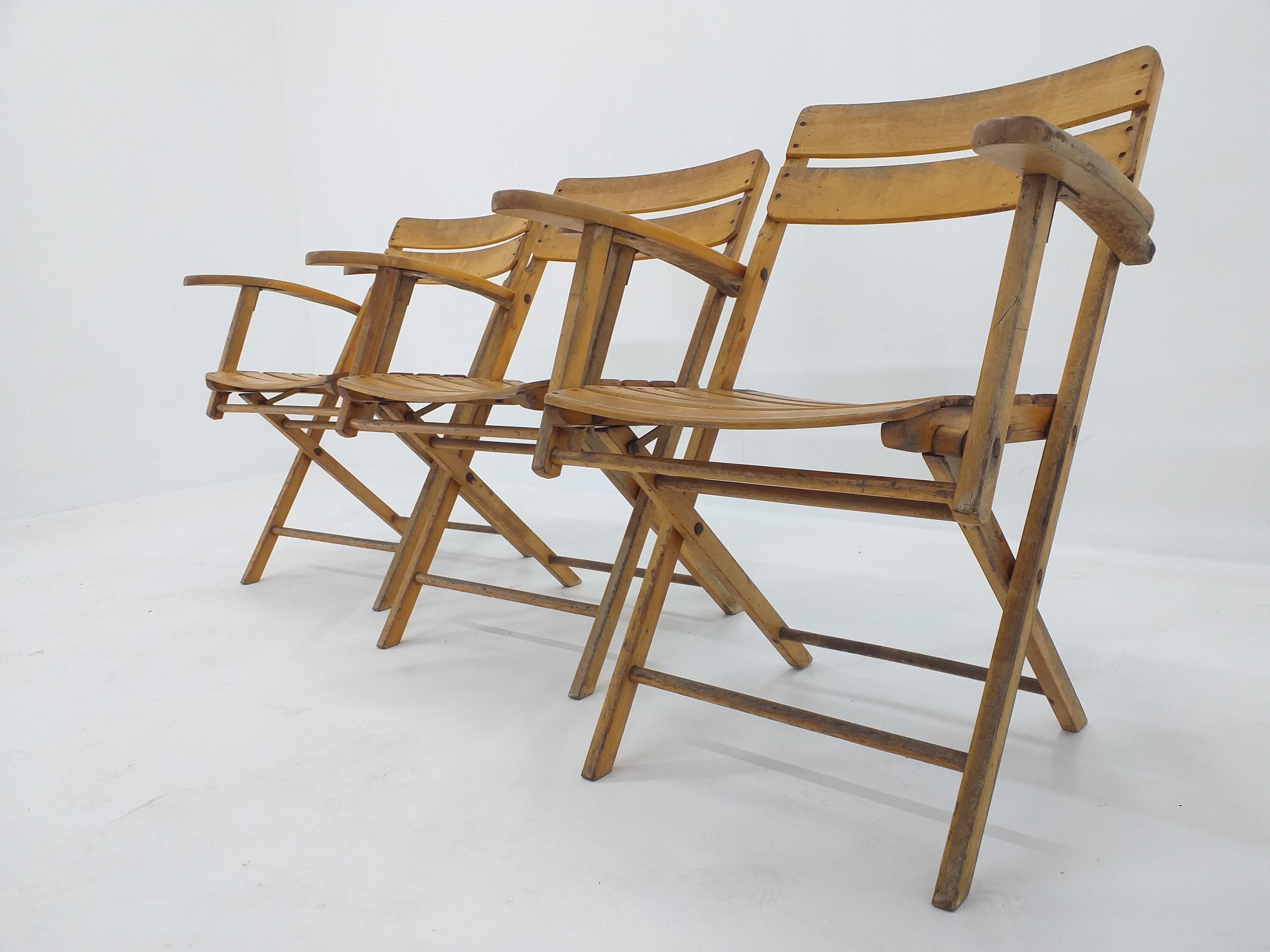 Wood Set of Three Bauhaus Folding Armchairs Naether, Germany, 1930s For Sale