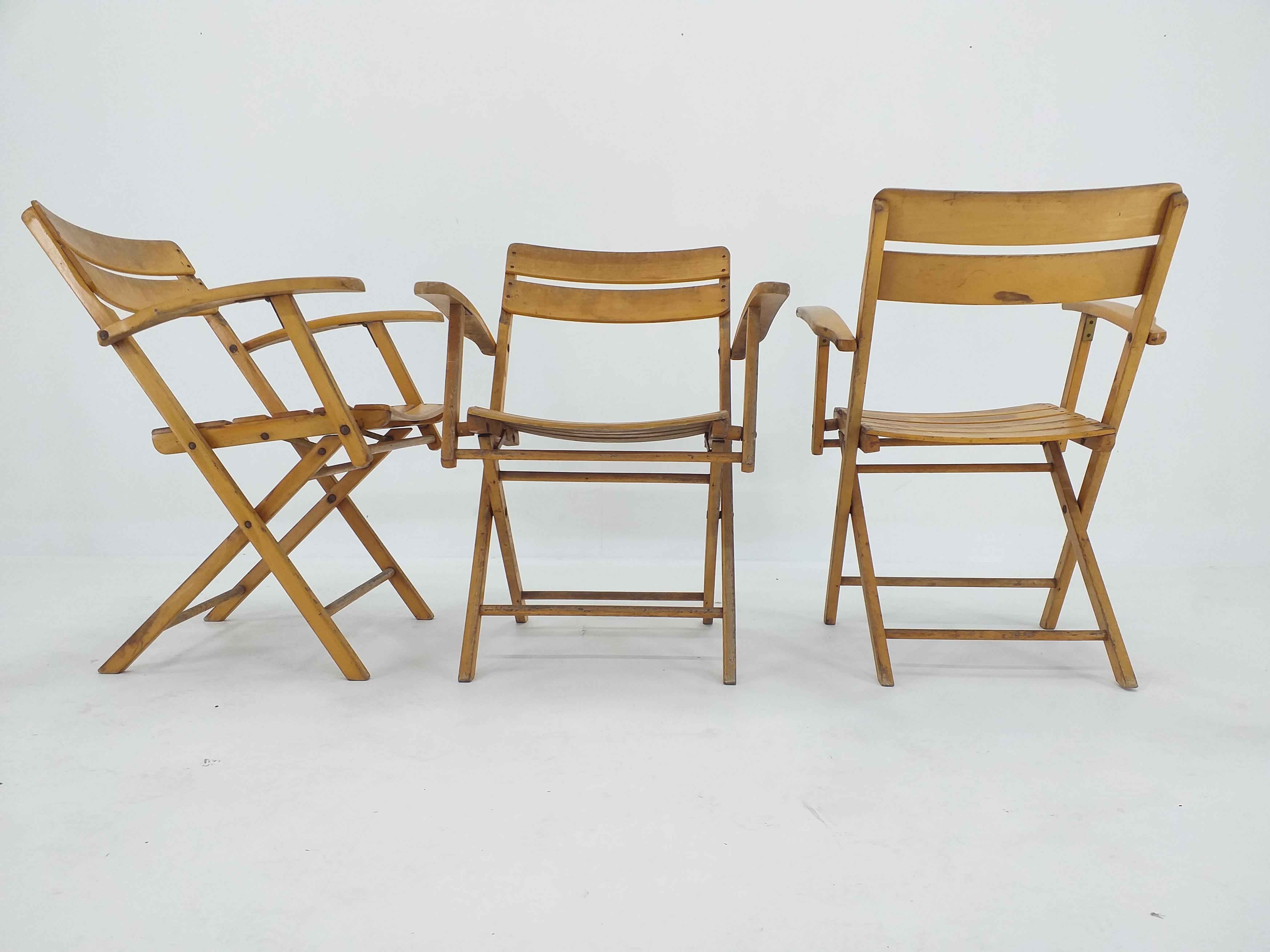 Bois Ensemble de trois fauteuils pliants Bauhaus Naether, Allemagne, années 1930 en vente