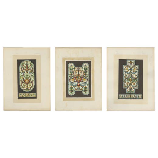 Set of Three Bavarian Decorative Panel Chromolithographs, Zettler Munich 1874