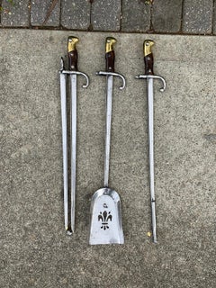 Set of Three Bayonet-Form Fire Tools with Wooden Handles