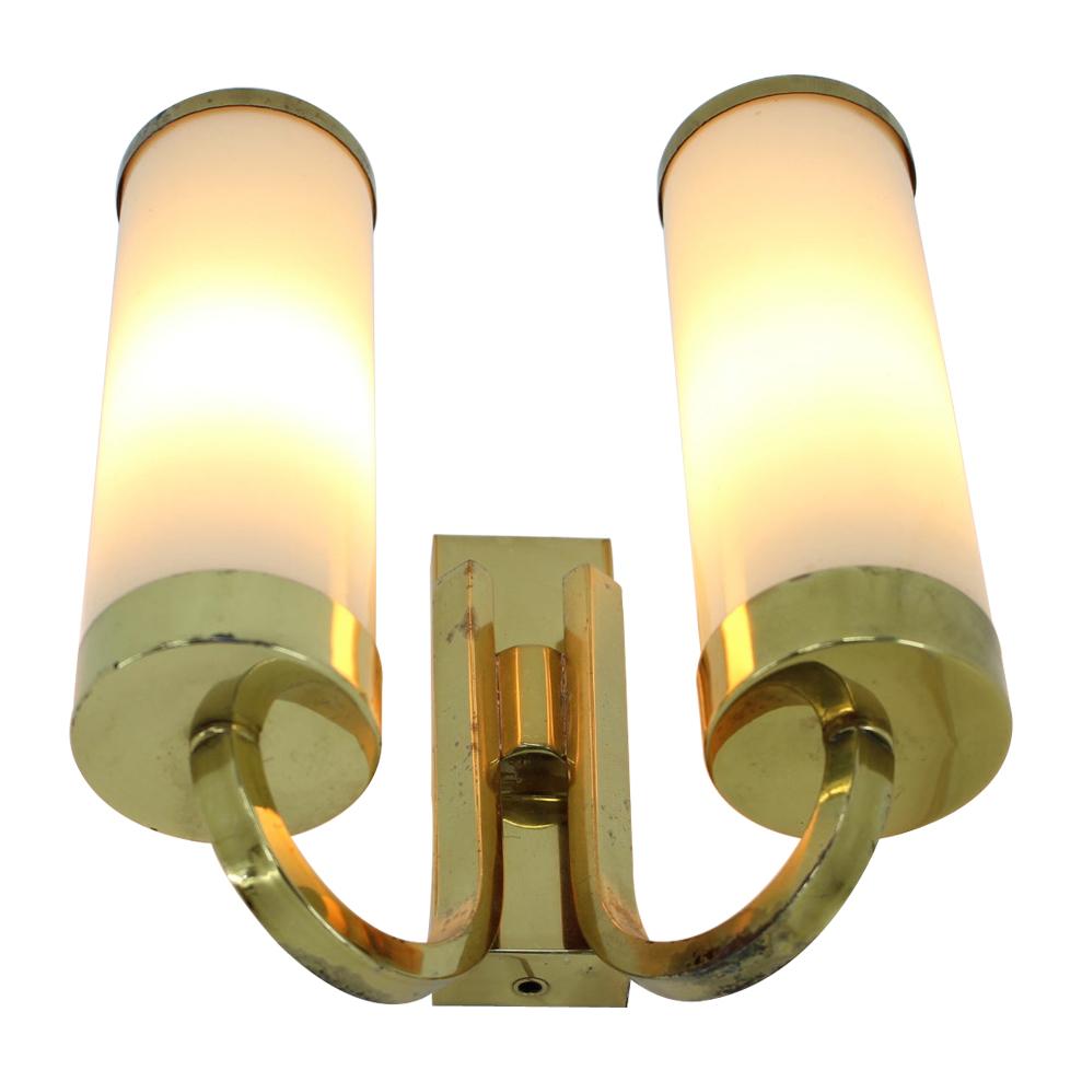 Set of Three Beautiful Art Deco/Bauhaus Brass Wall Lamps / Scones, 1930s