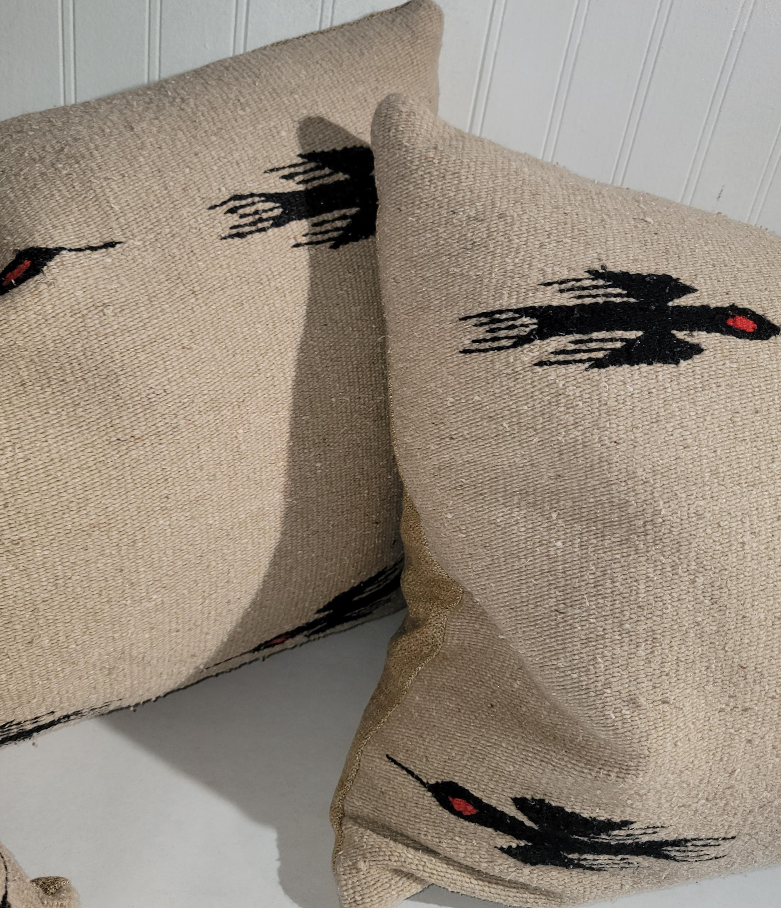 Set of Three Beige and black Bird Pillows  In Good Condition For Sale In Los Angeles, CA