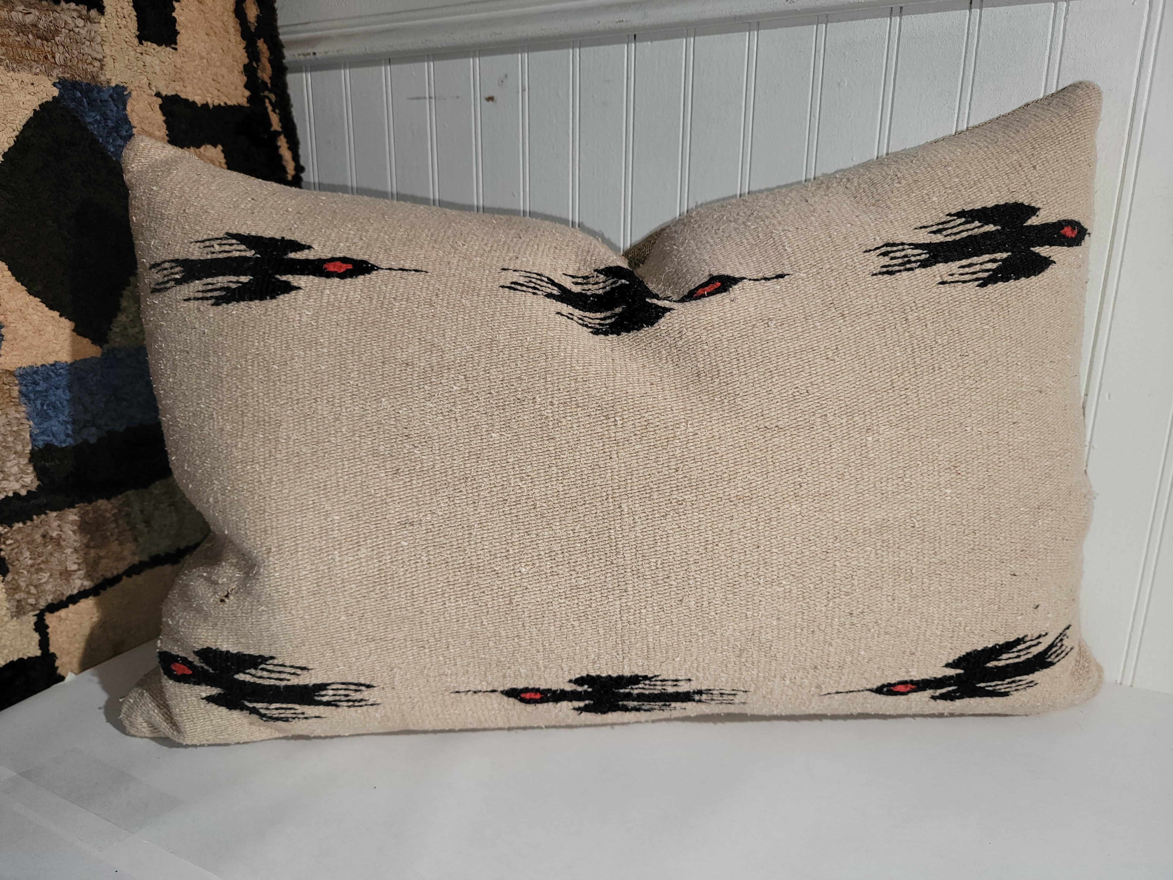 Wool Set of Three Beige and black Bird Pillows  For Sale