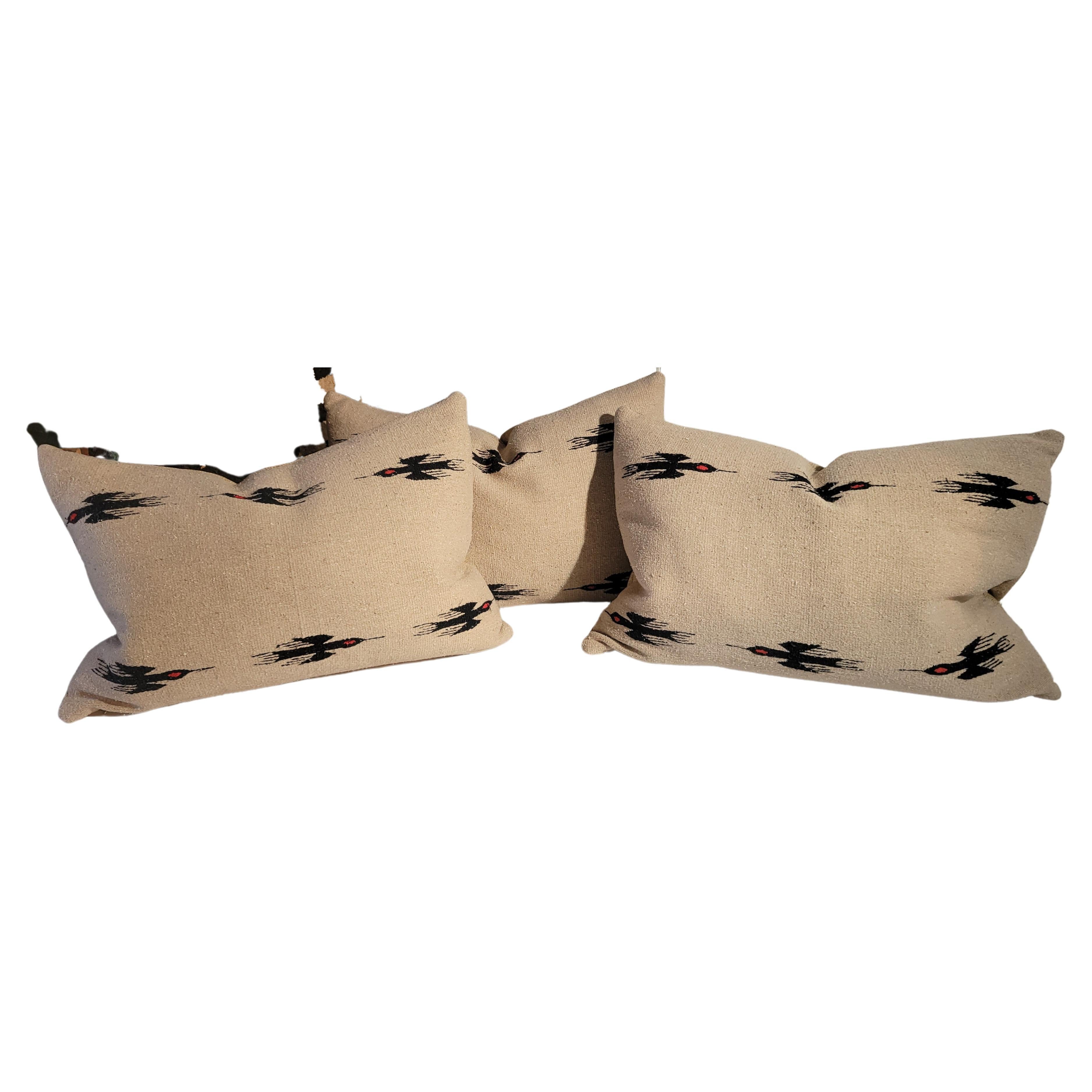 Set of Three Beige and black Bird Pillows  For Sale