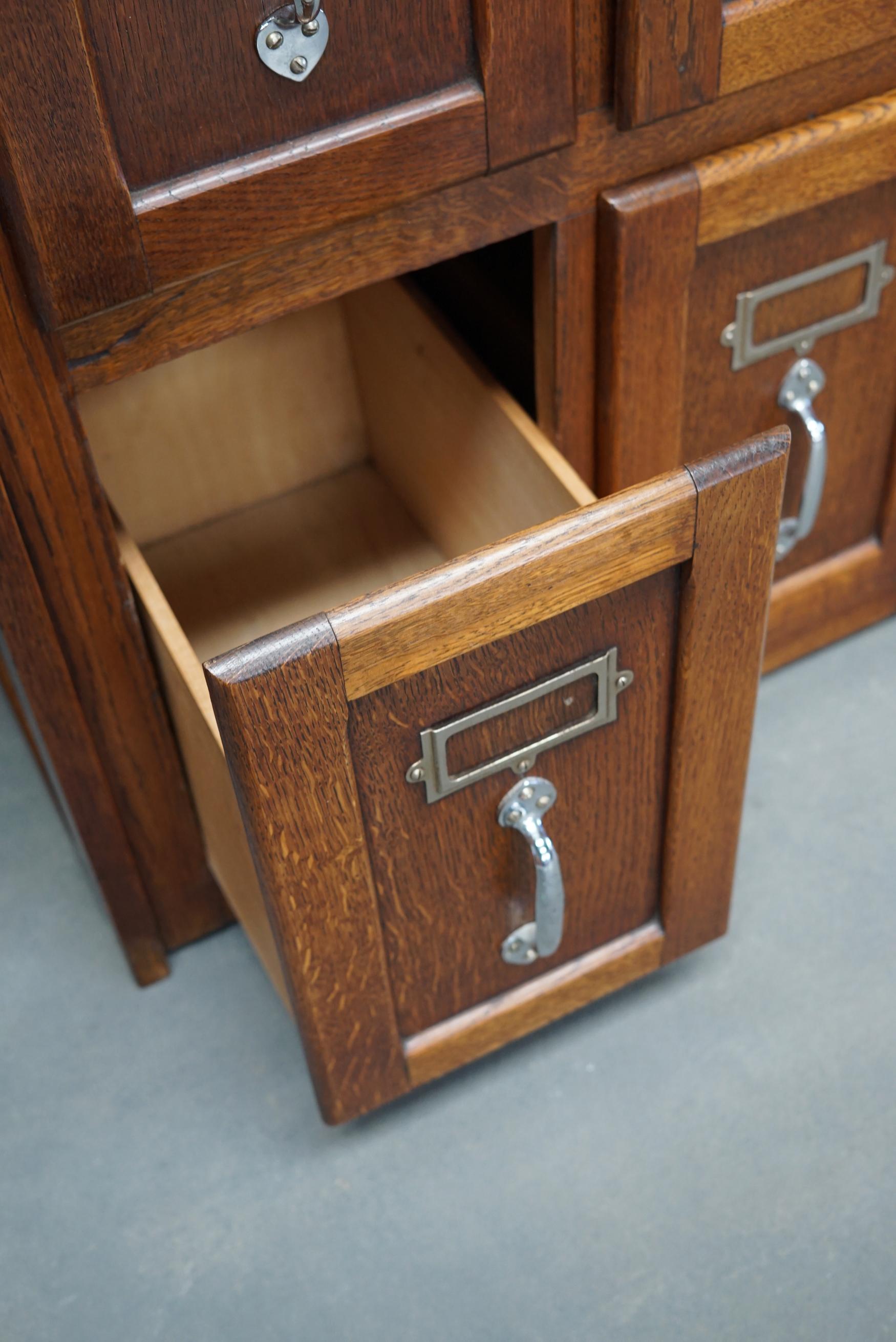 Set of Three Belgium Oak Filing Cabinets / Bank of Drawers, circa 1950s 5