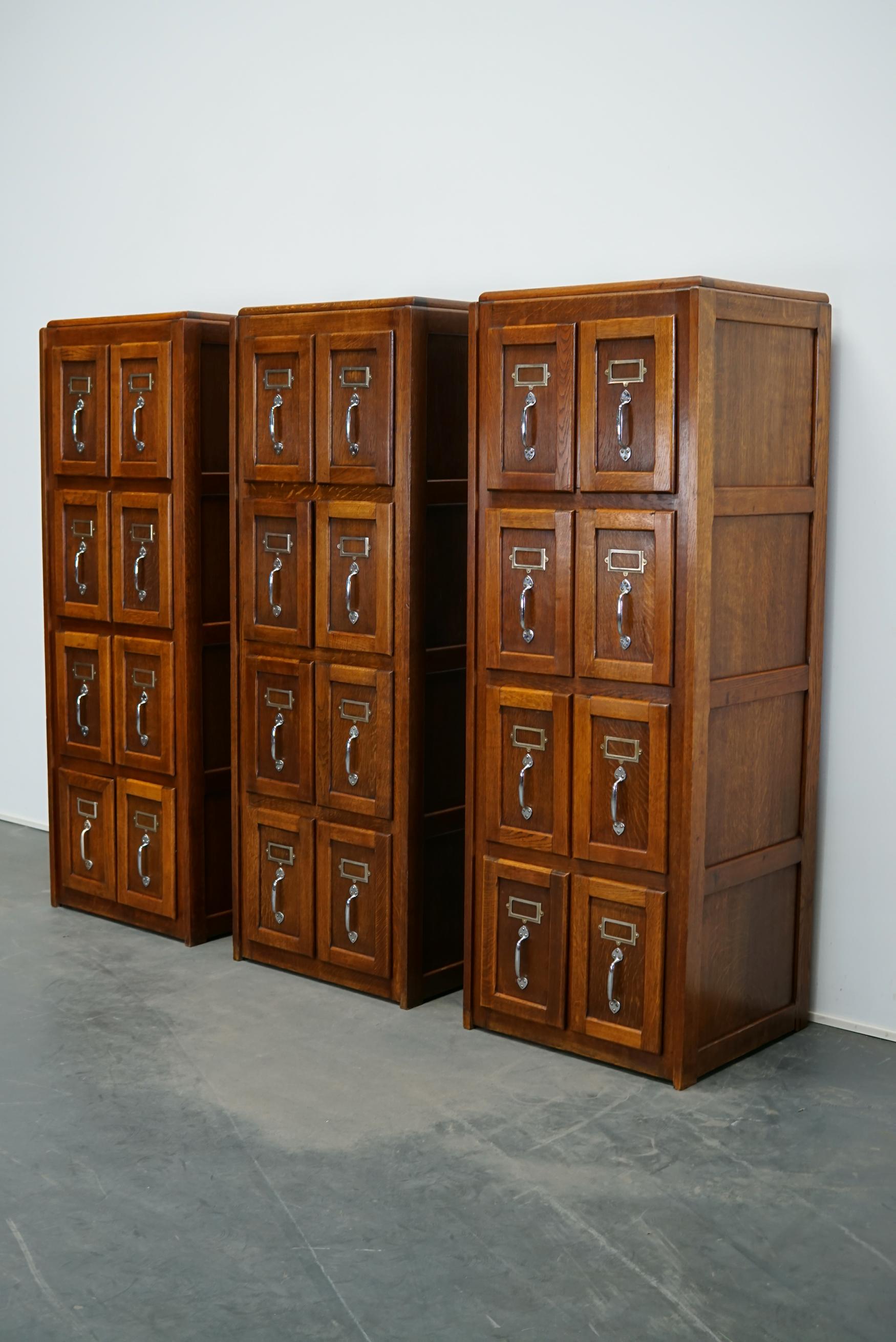 Set of Three Belgium Oak Filing Cabinets / Bank of Drawers, circa 1950s 9