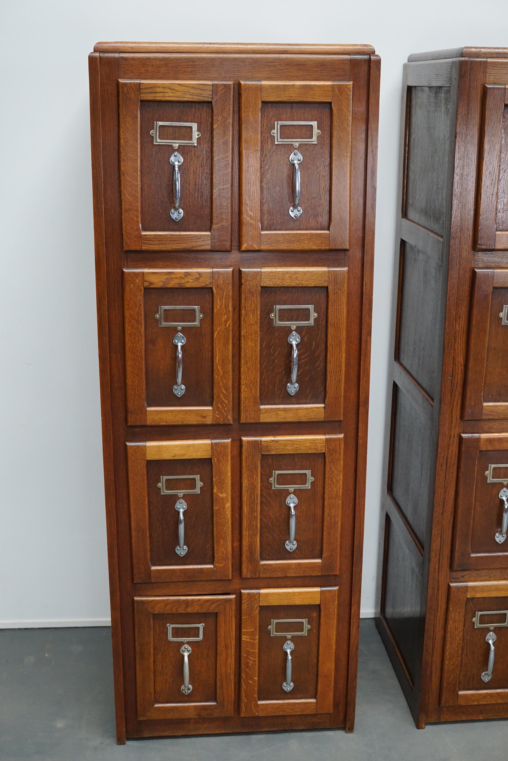 Set of Three Belgium Oak Filing Cabinets / Bank of Drawers, circa 1950s In Good Condition In Nijmegen, NL