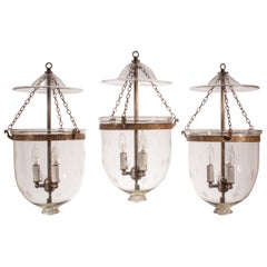 Set of Three Bell Jar Lanterns with Star Etching