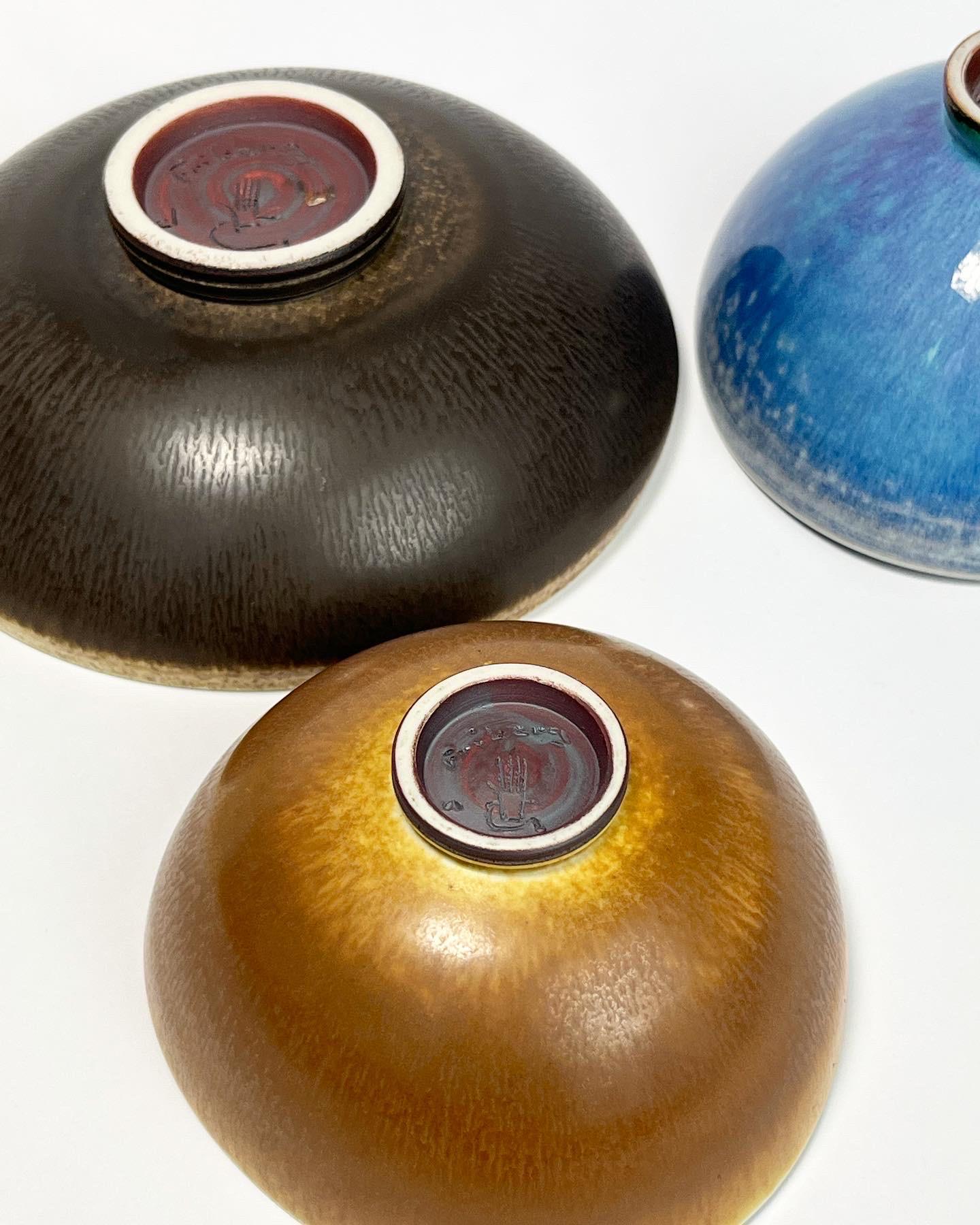 Set of Three Berndt Friberg Bowls Stoneware Gustavsberg Sweden 1950s For Sale 4