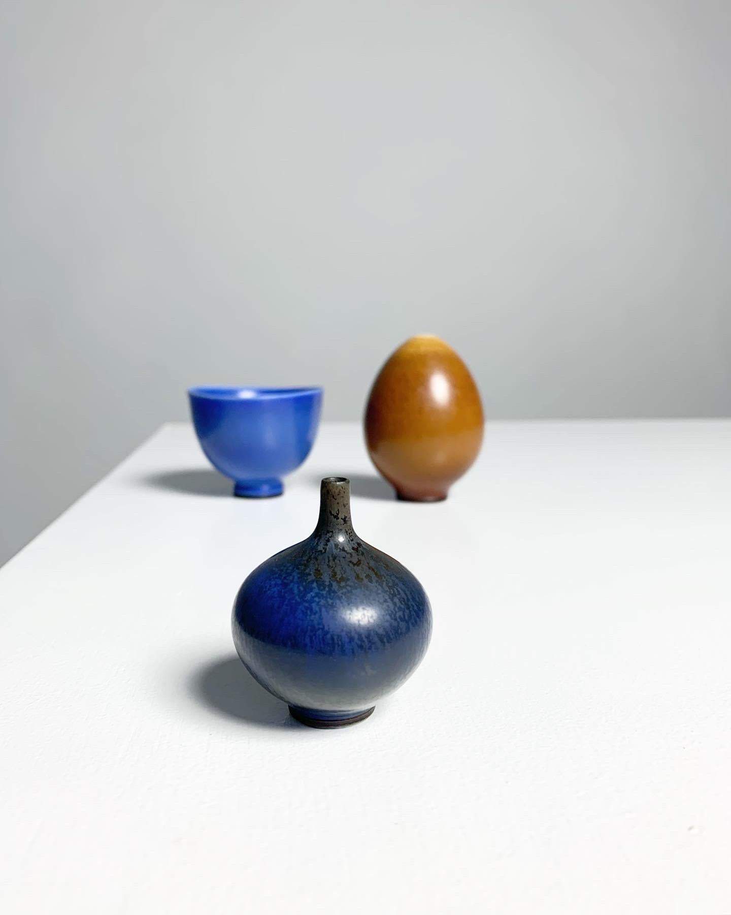 Swedish Set of Three Berndt Friberg Miniature Vases Stoneware Gustavsberg, Sweden, 1950s