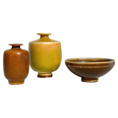 Set of Three Berndt Friberg Miniatures Vases & Bowl Stoneware Gustavsberg Sweden