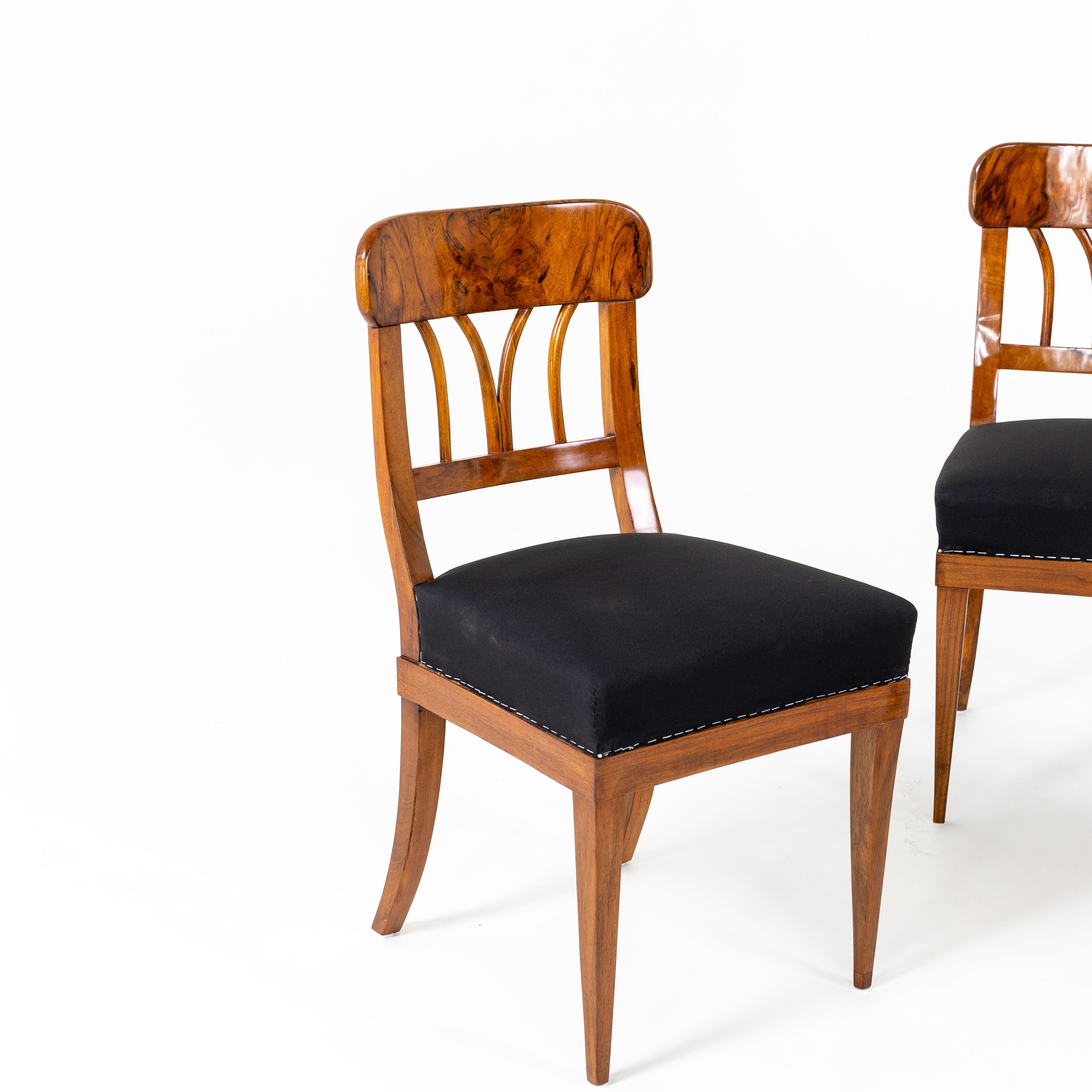 Mid-19th Century Three Biedermeier Walnut Chairs, Around 1830