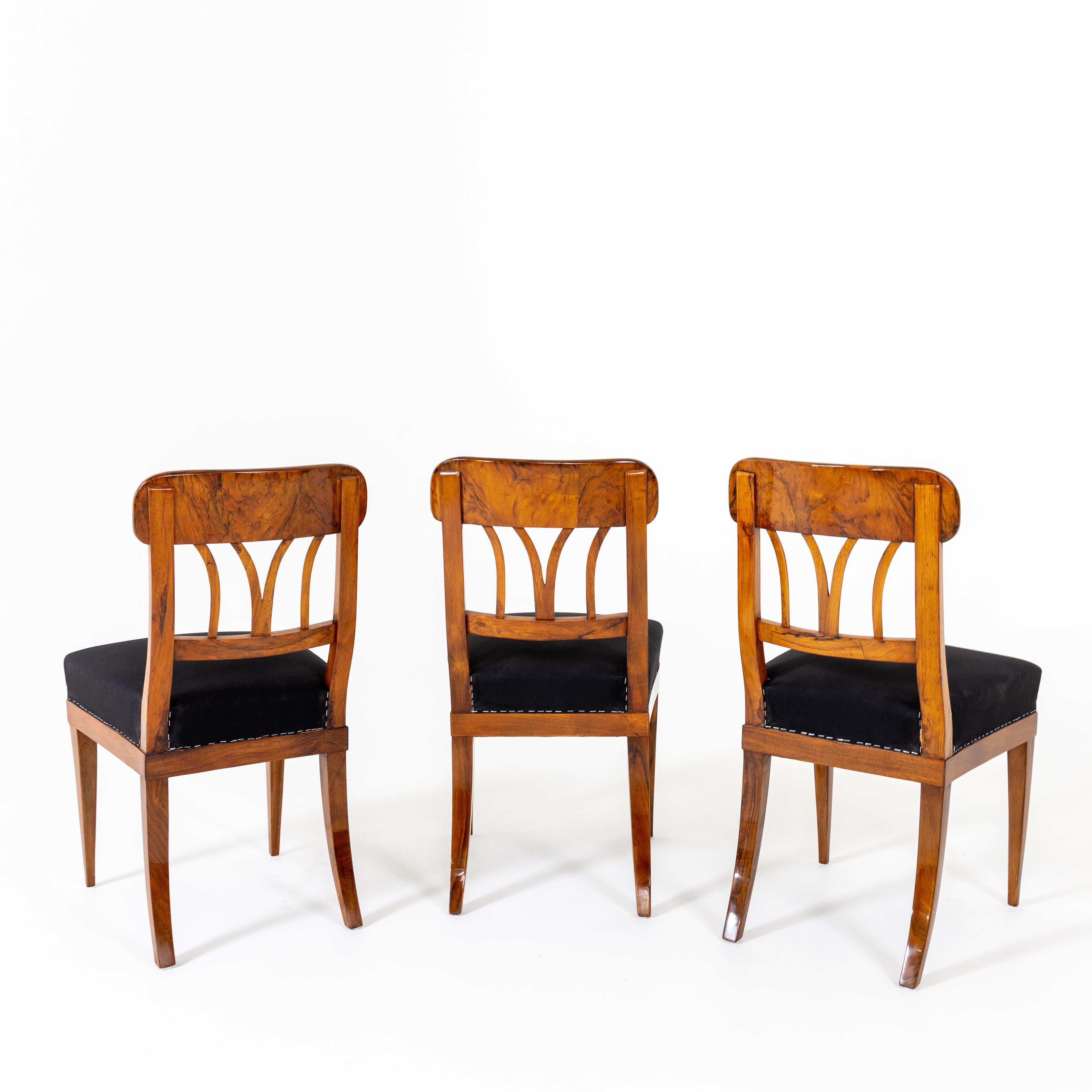 Three Biedermeier Walnut Chairs, Around 1830 1