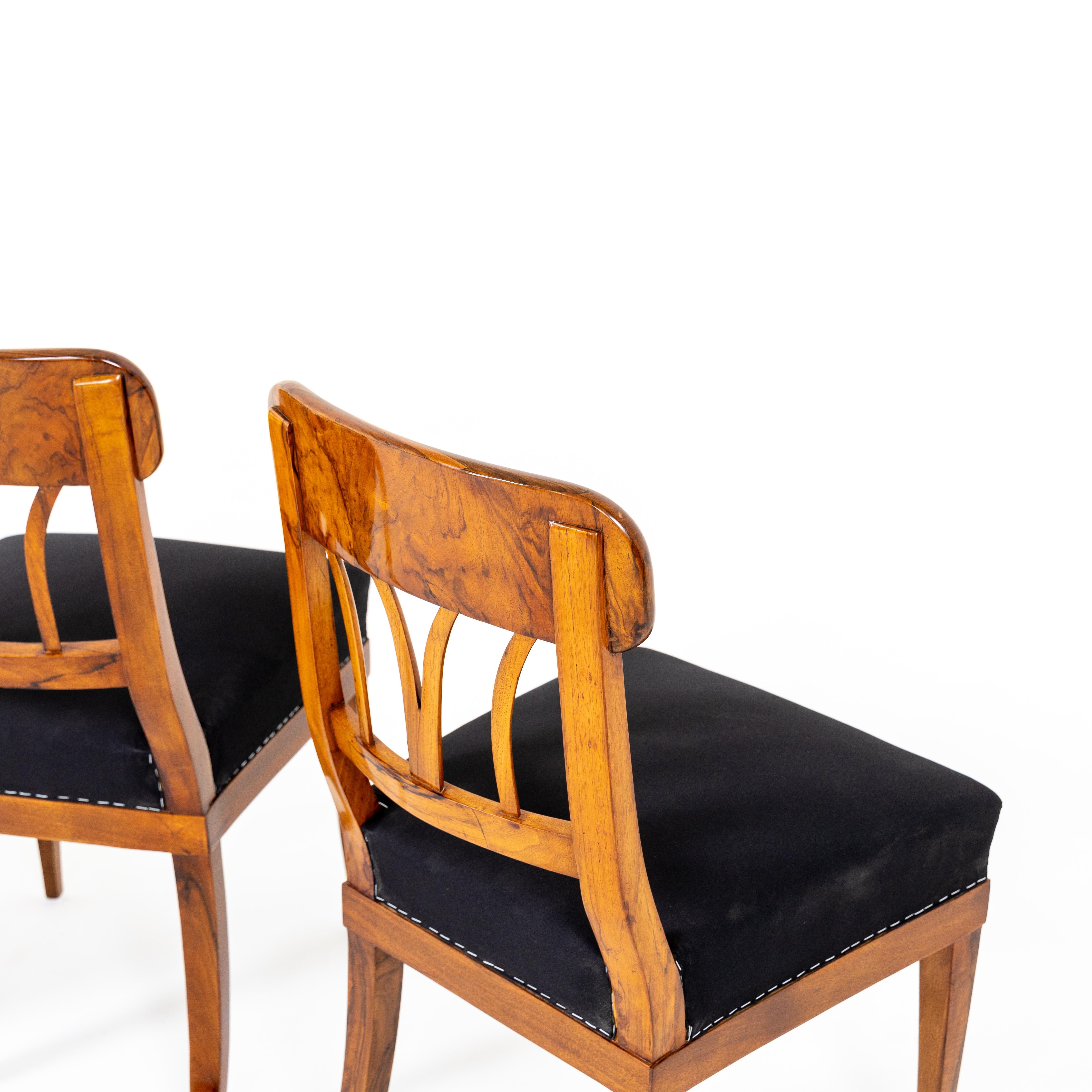 Three Biedermeier Walnut Chairs, Around 1830 2