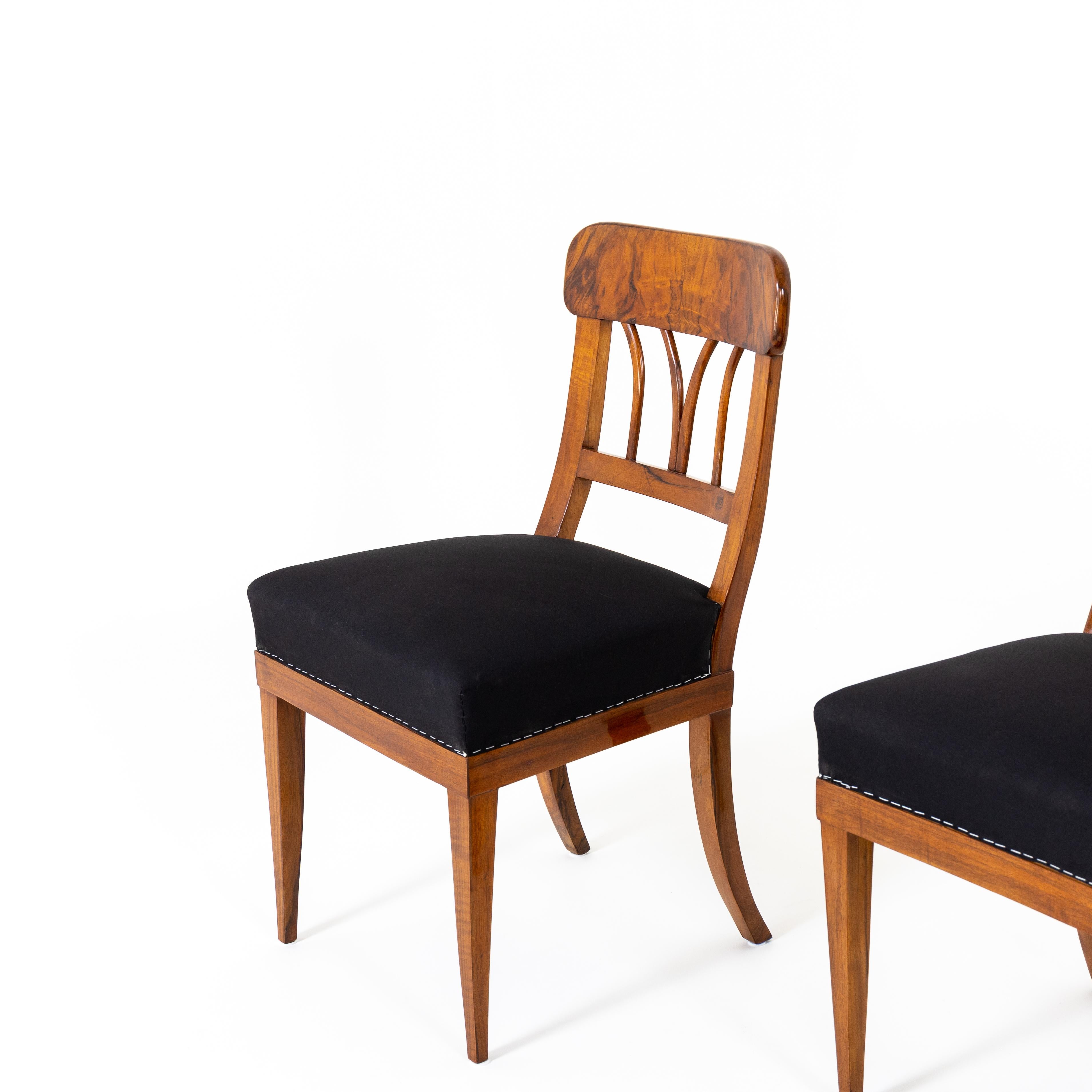 Three Biedermeier Walnut Chairs, Around 1830 3