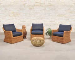 Set of Three Bielecky Brothers Rattan and Wicker Lounge Chairs