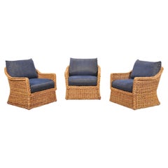 Set of Three Bielecky Brothers Rattan and Wicker Lounge Chairs