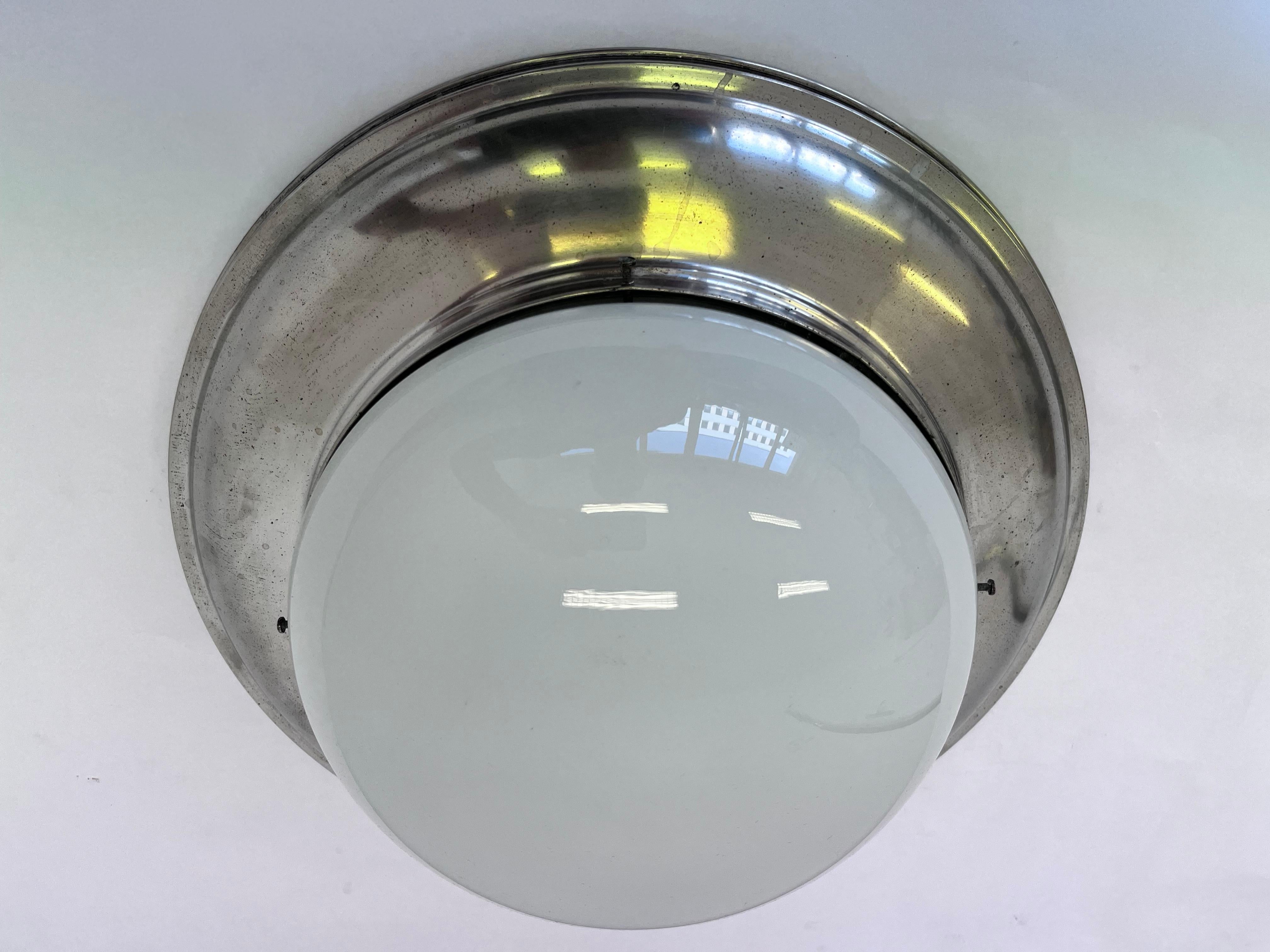 Czech Set of three big Chrome Bauhaus Ceiling or wall Lamps/Flushmounts, 1930s For Sale