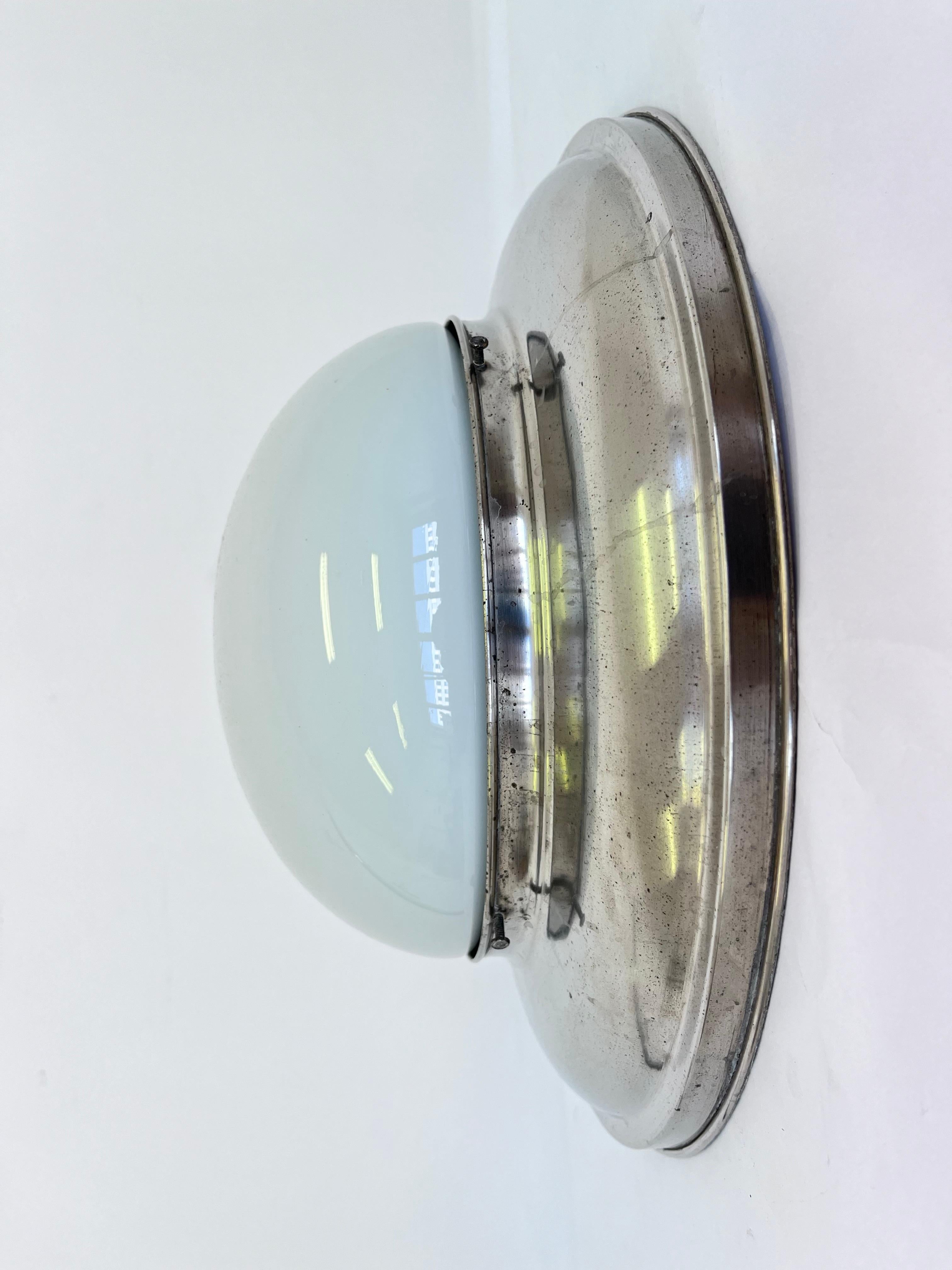 Mid-20th Century Set of three big Chrome Bauhaus Ceiling or wall Lamps/Flushmounts, 1930s For Sale