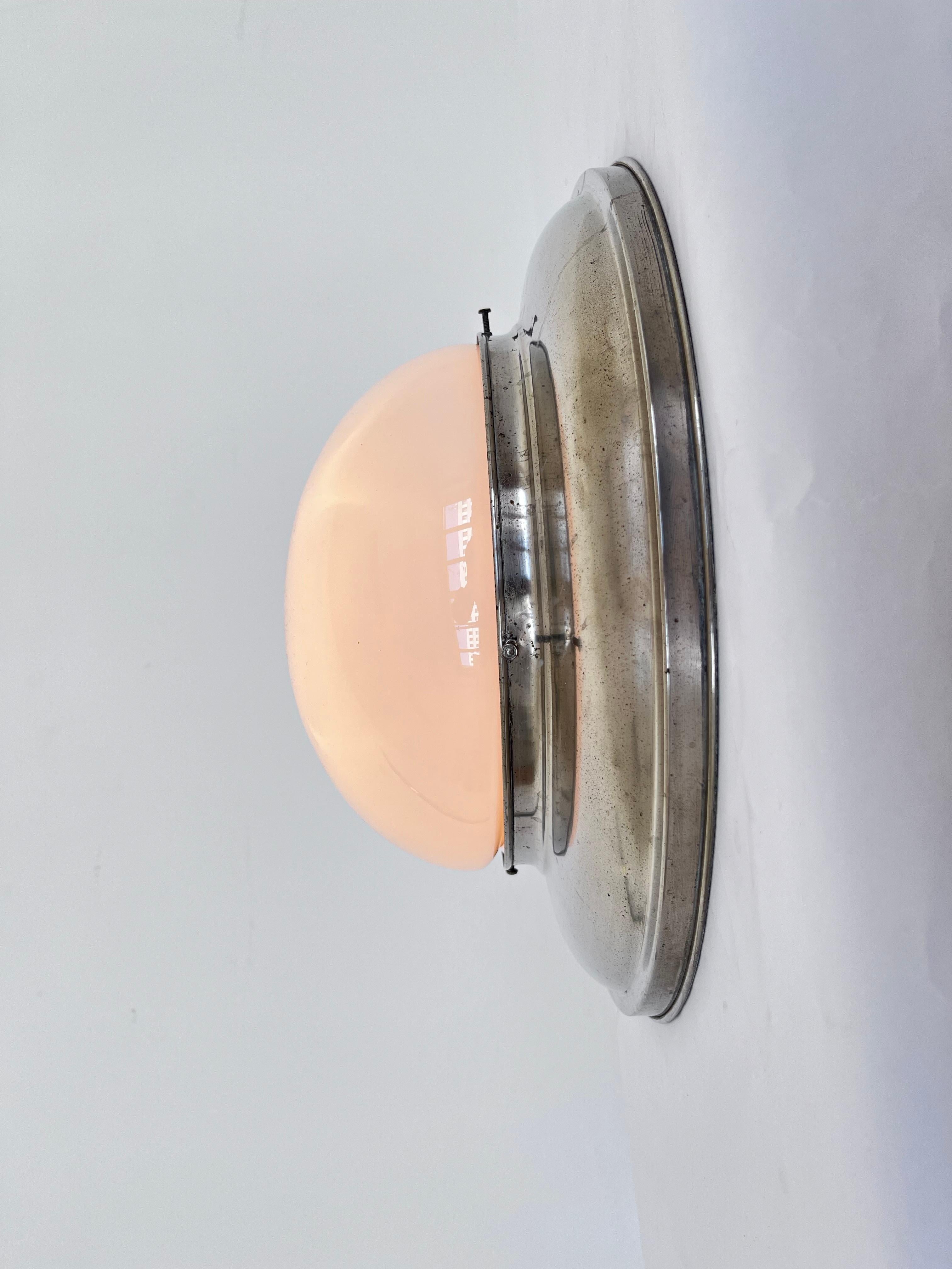 Metal Set of three big Chrome Bauhaus Ceiling or wall Lamps/Flushmounts, 1930s For Sale