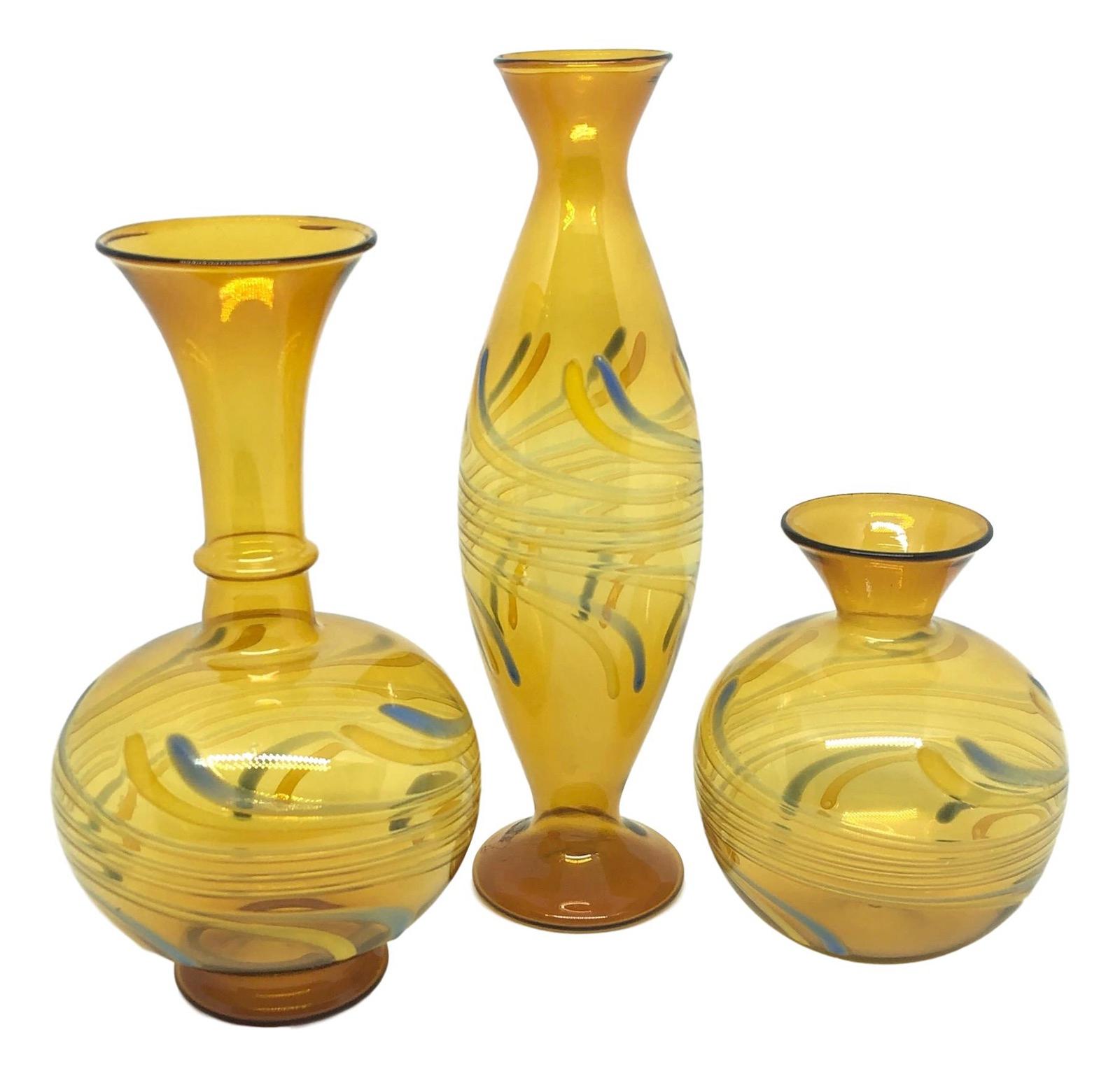 Set of Three Bimini Style Art Glass Vases, Mid-20th Century 3