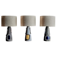 Set di tre lampade da tavolo in ceramica di Bitossi con smalto vulcano