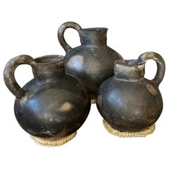 Set Of Three Black Clay Pitchers, Circa 1940´s