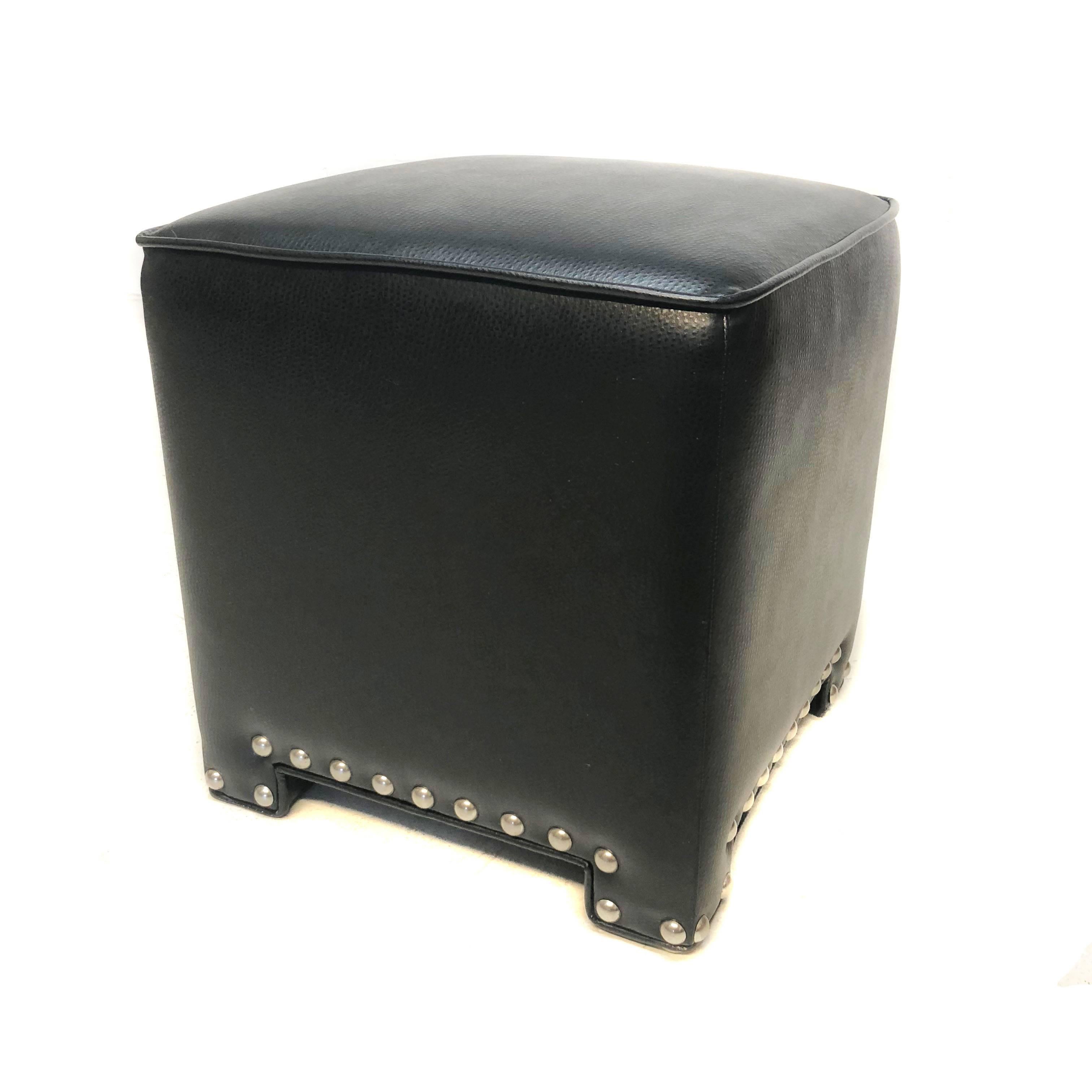 Set of Three Black Faux Leather Ottomans In Good Condition For Sale In New Hyde Park, NY