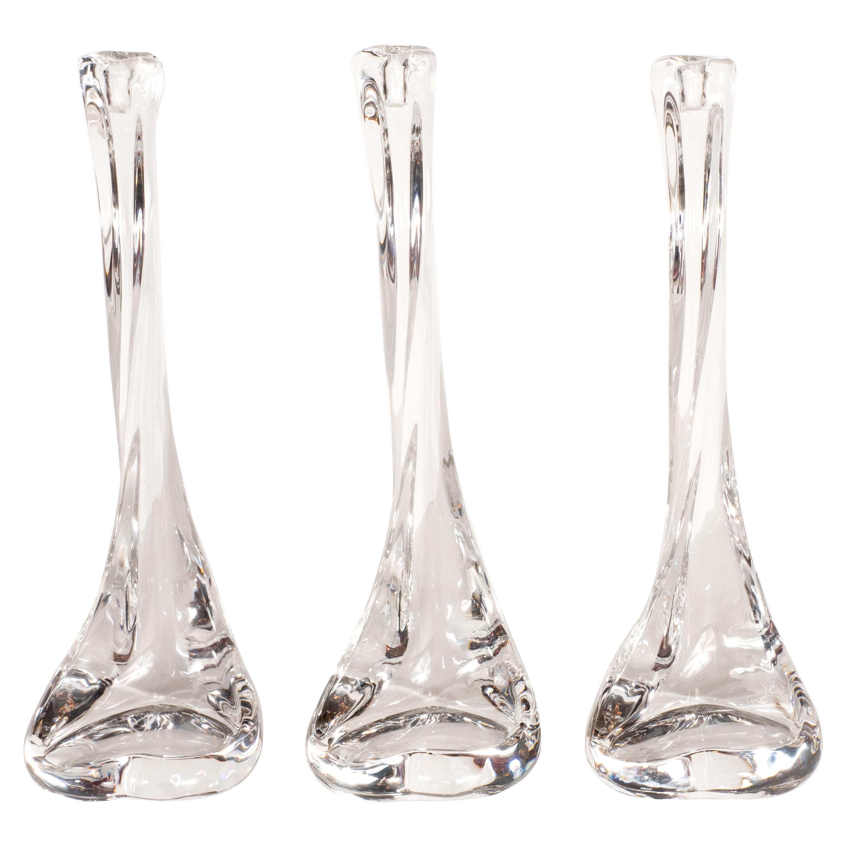 Set of Three Blown Crystal "Bone" Candlesticks by Elsa Peretti for Tiffany & Co.