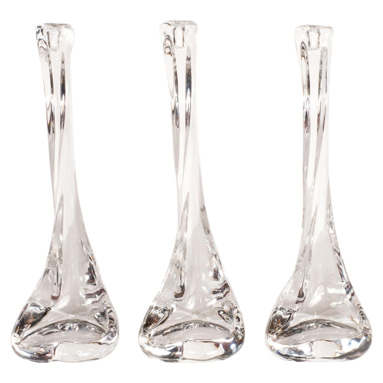 Set of Three Blown Crystal "Bone" Candlesticks by Elsa Peretti for