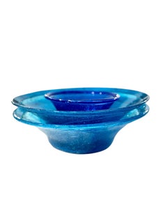Set of Three Blue Biot Glass Bowls, 20th Century