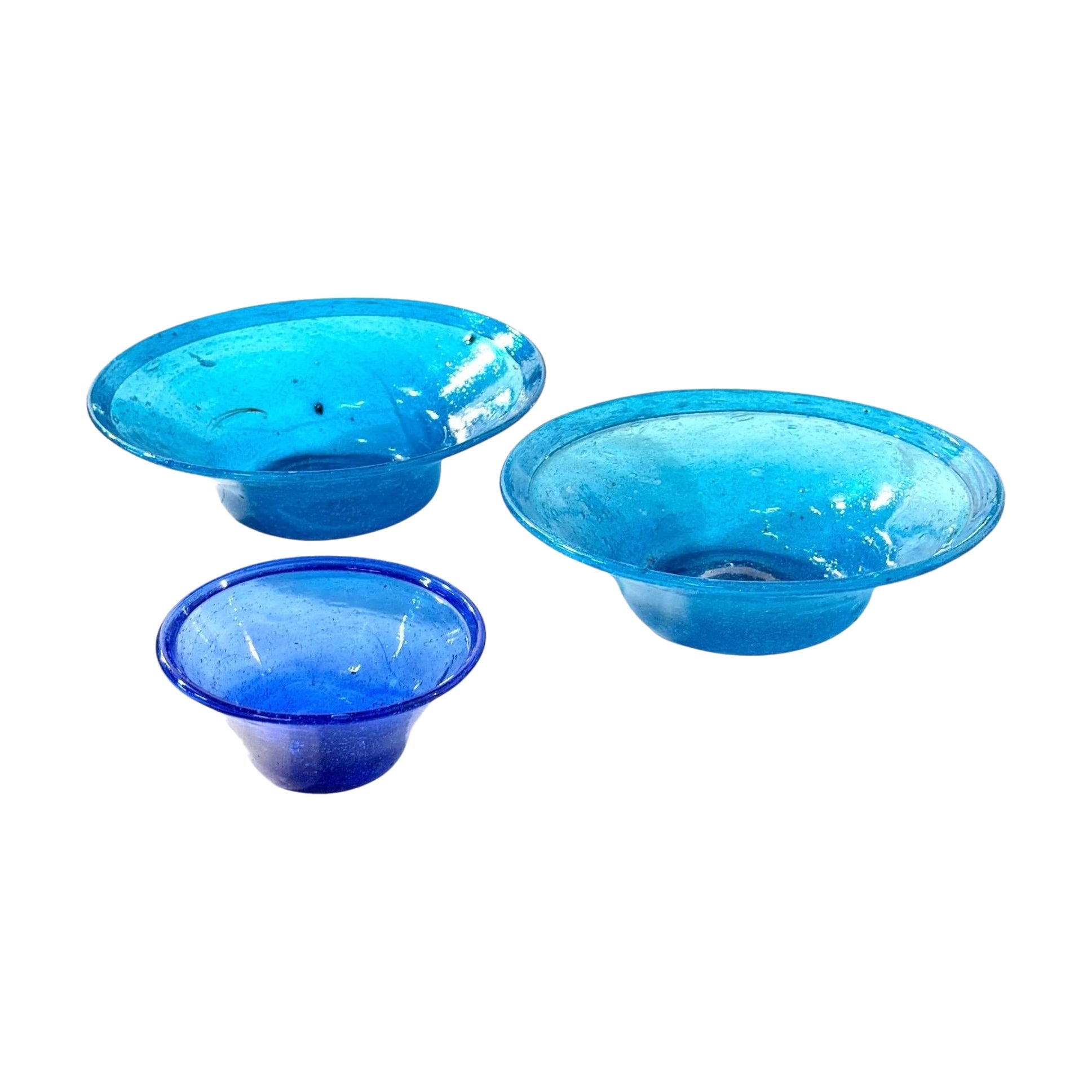 Set of Three Blue Biot Glass Bowls, 20th Century For Sale