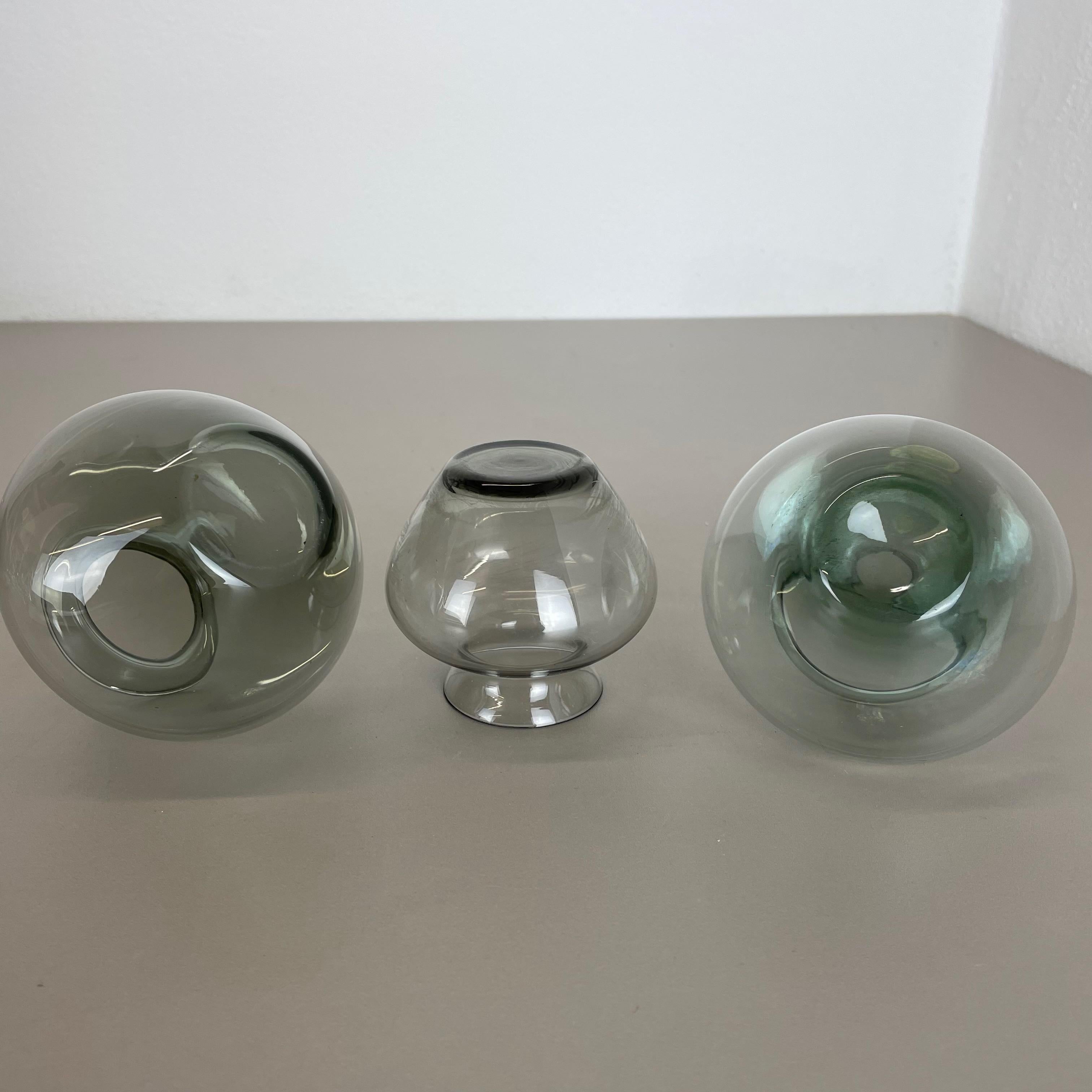 Set of Three Blue Green Tone Heart Vases by Wilhelm Wagenfeld for WMF, 1960s For Sale 9