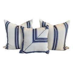 Set of Three Blue/Grey Stripped Custom Pillows