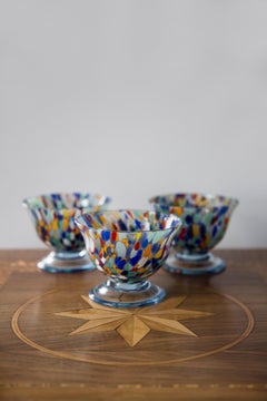 Set of Three Blue Murano Glasses, Ice Cream Cups, Italy, Europe, 2000s