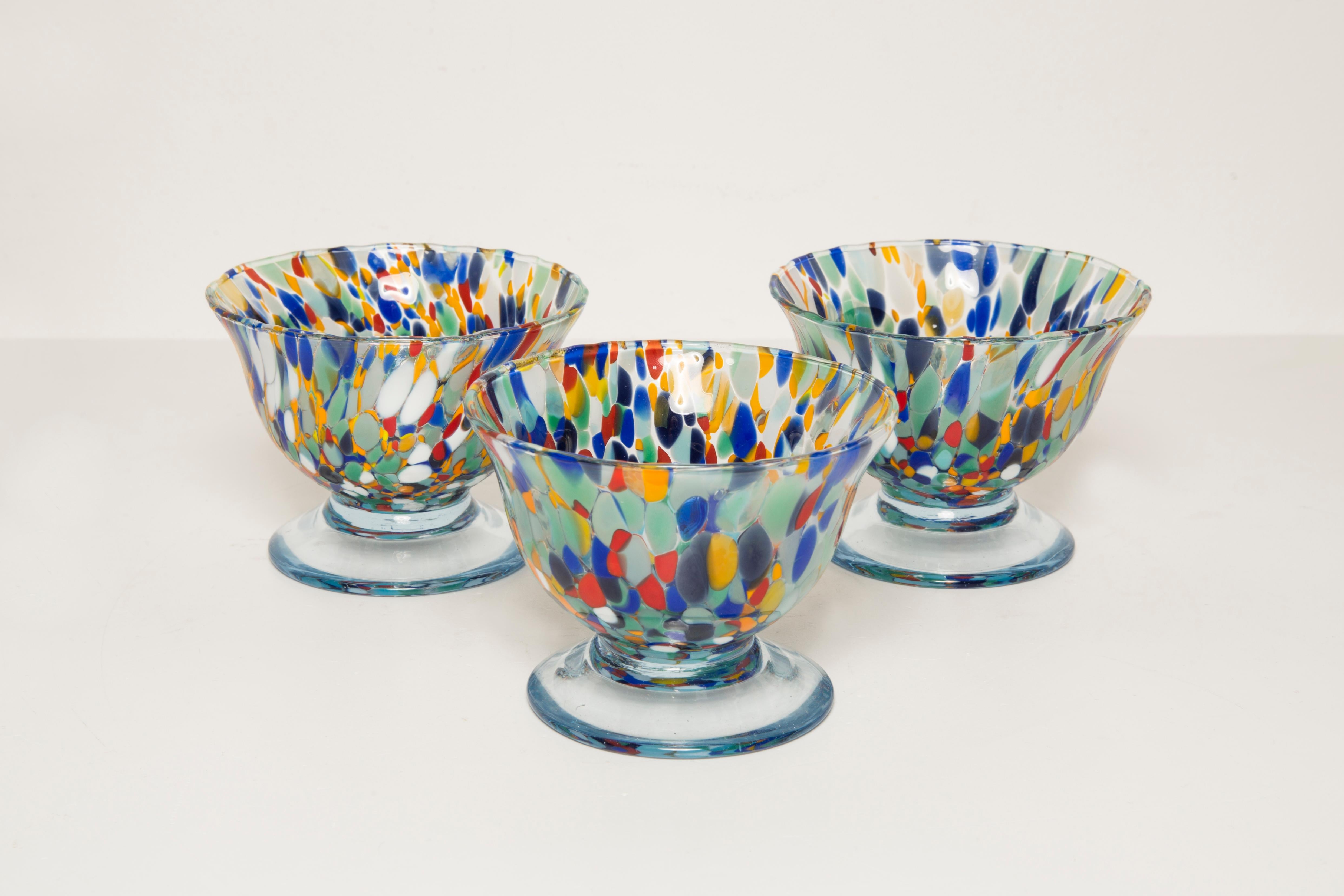 Hand-Crafted Set of Three Blue Murano Glasses, Ice Cream Cups, Italy, Europe, 2000s For Sale