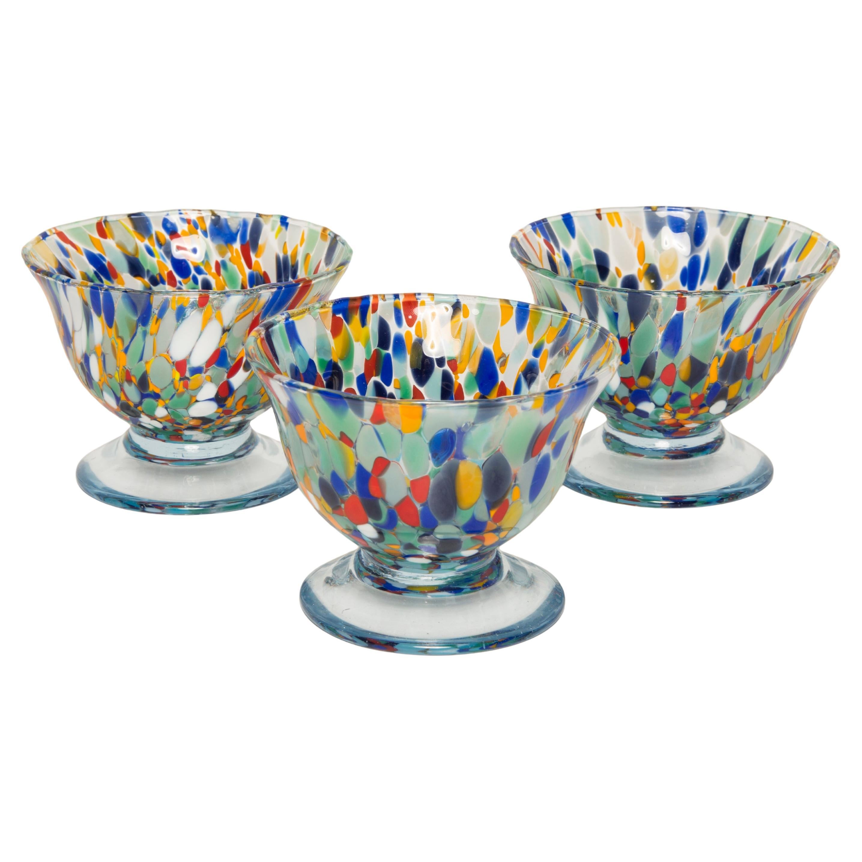 Juego de tres copas azules de Murano, copas de helado, Italia, Europa, años 2000