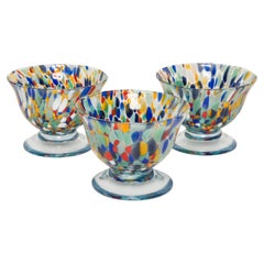 Ensemble de trois verres bleus de Murano, tasses à crème glacée, Italie, Europe, années 2000
