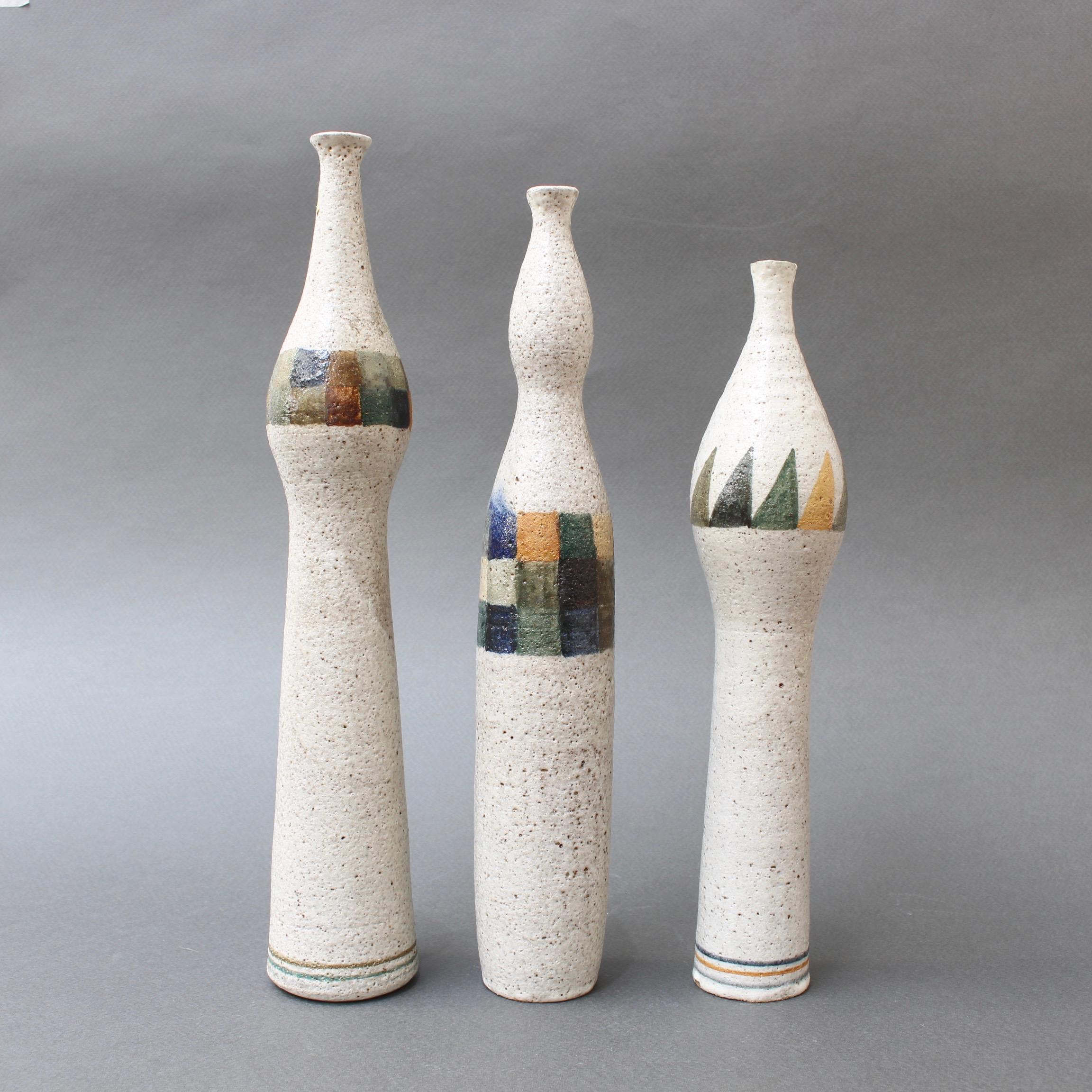 Minimalist Set of Three Bottle-Shaped Vases by Bruno Gambone, circa 1990s For Sale